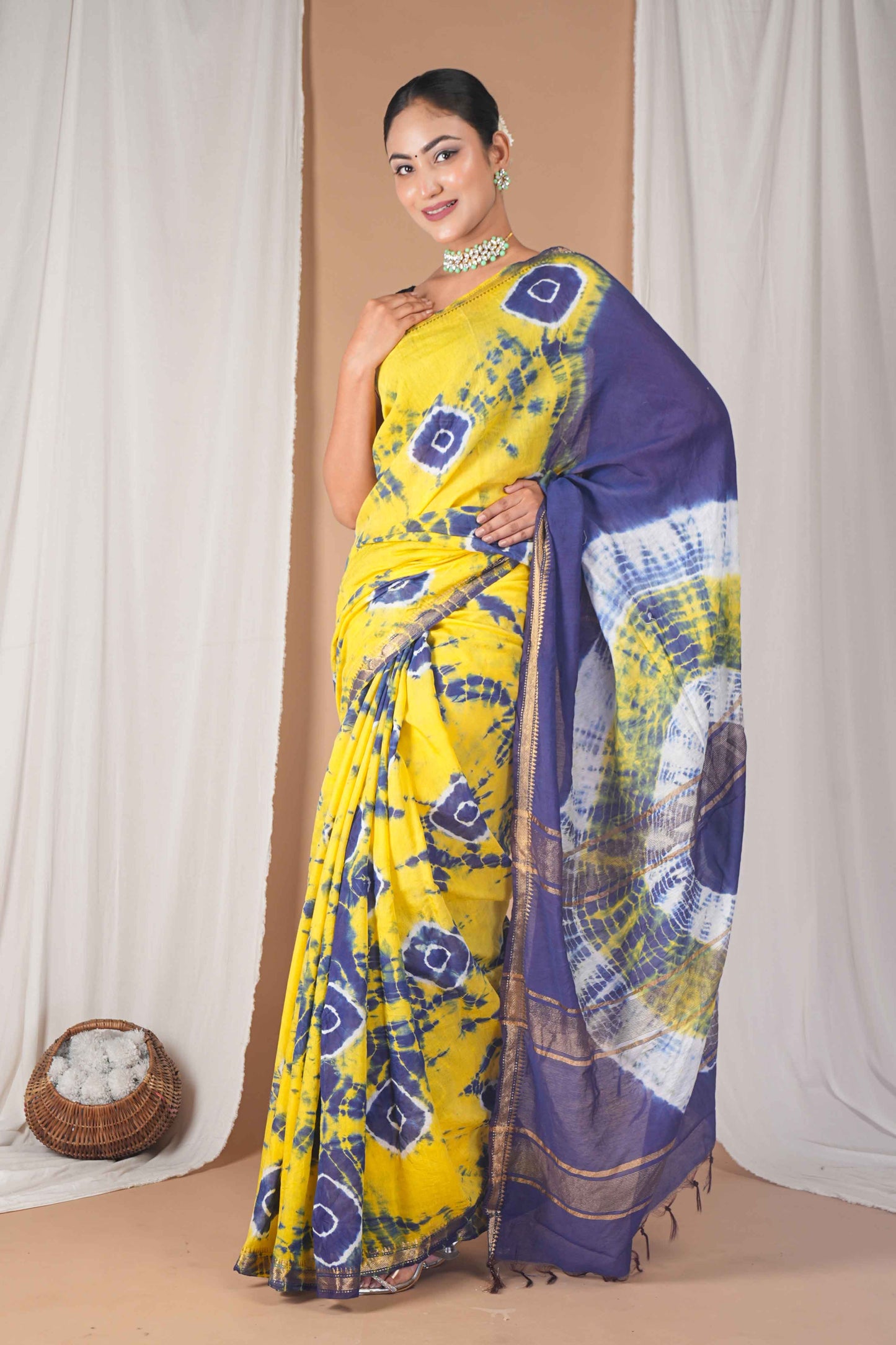 Anuttara Women's Bhagalpuri Multicolor Silk Blend Leheriya with Maheshwari Border Ethnic Saree With Blouse_AFS1515-FS