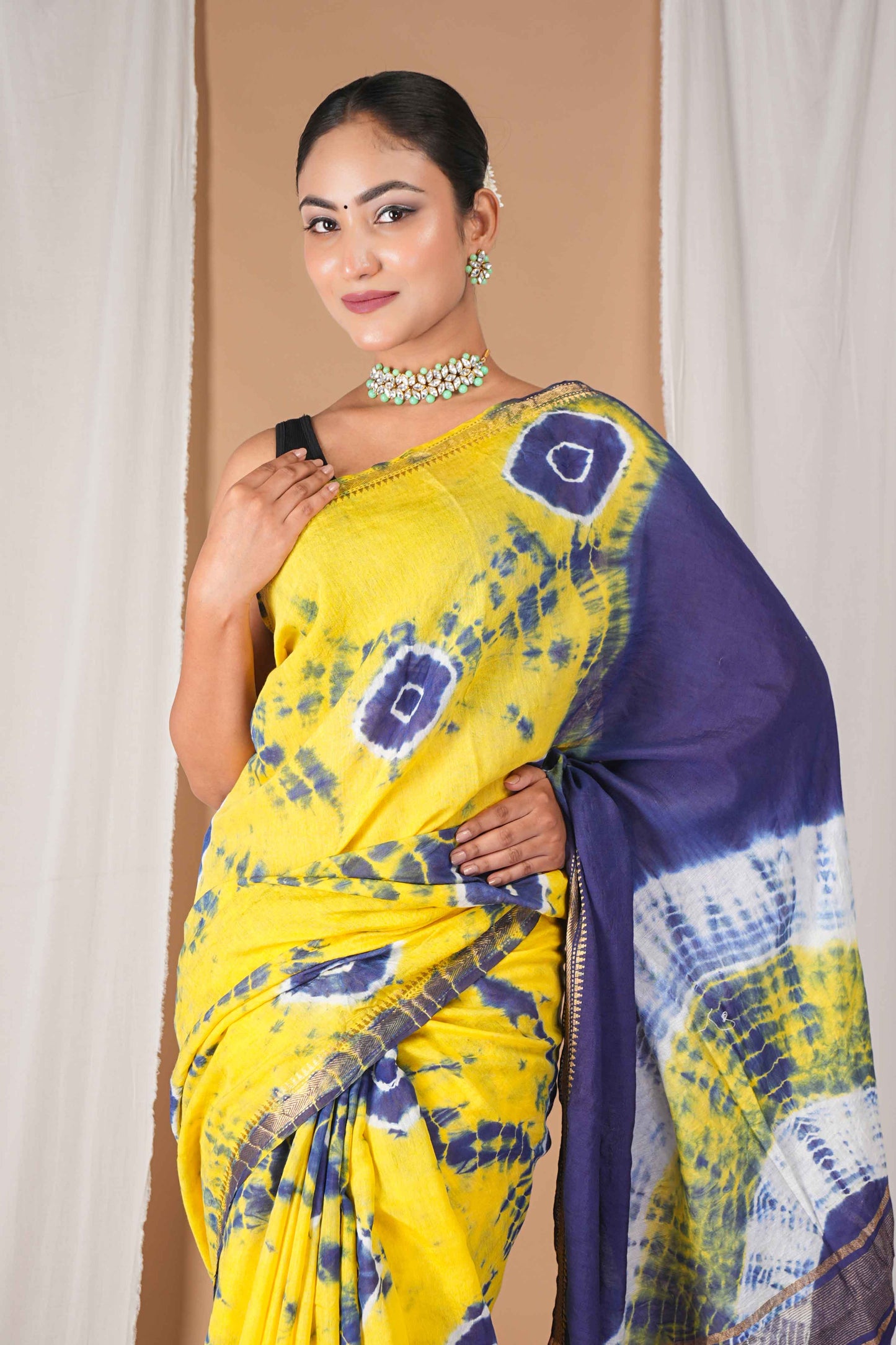 Anuttara Women's Bhagalpuri Multicolor Silk Blend Leheriya with Maheshwari Border Ethnic Saree With Blouse_AFS1515-FS