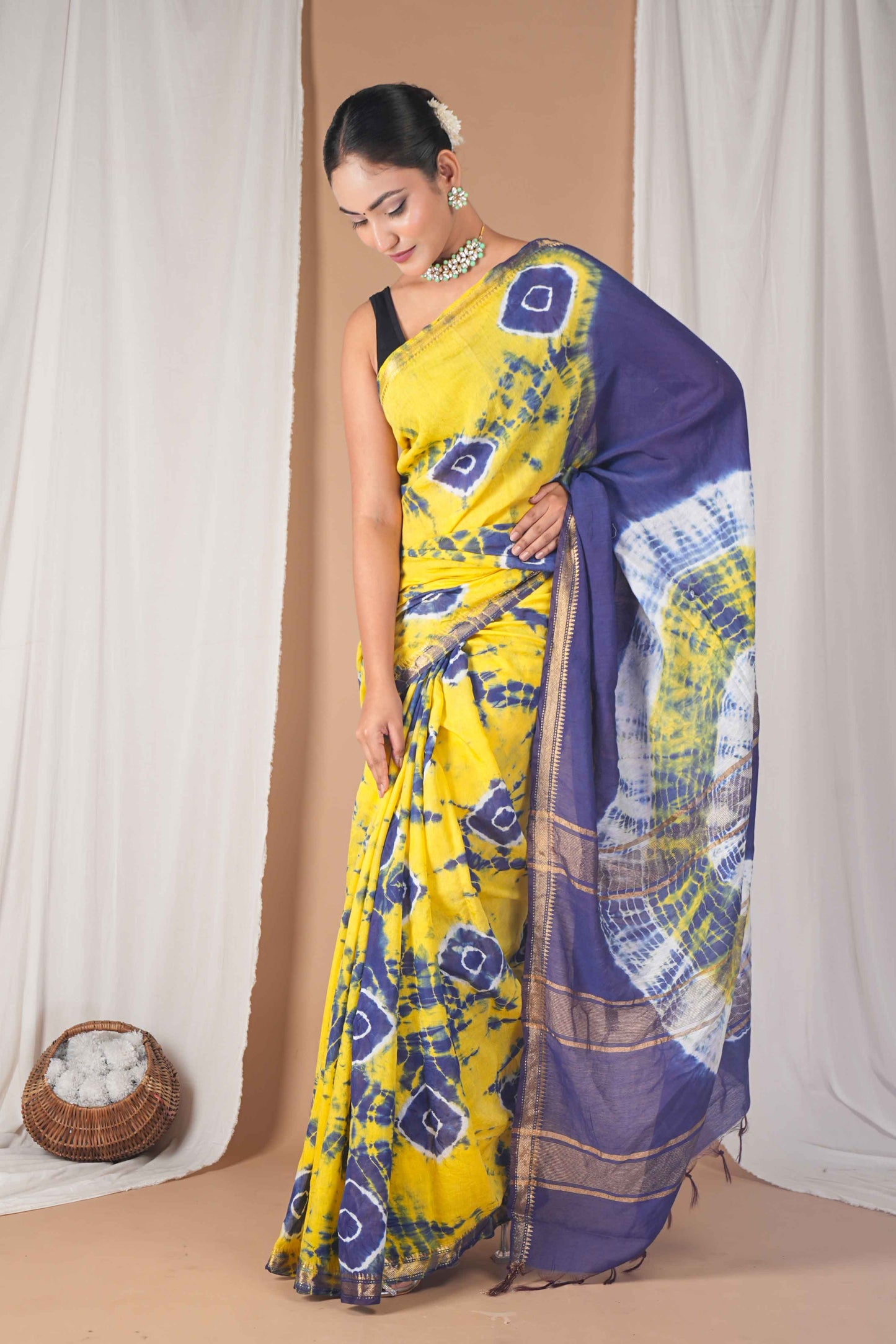 Anuttara Women's Bhagalpuri Multicolor Silk Blend Leheriya with Maheshwari Border Ethnic Saree With Blouse_AFS1515-FS