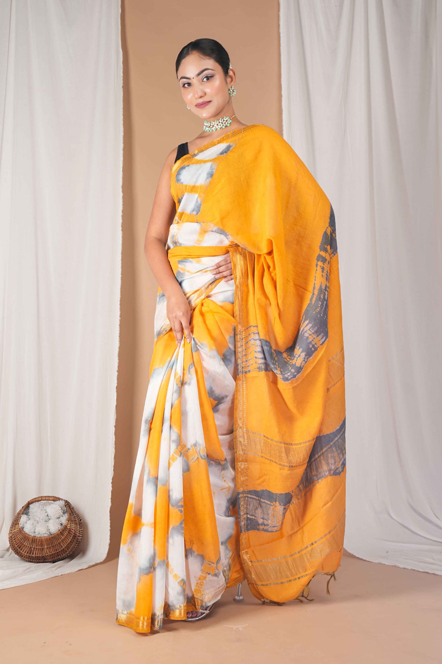 Anuttara Women's Bhagalpuri Multicolor Silk Blend Leheriya with Maheshwari Border Ethnic Saree With Blouse_AFS1517-FS