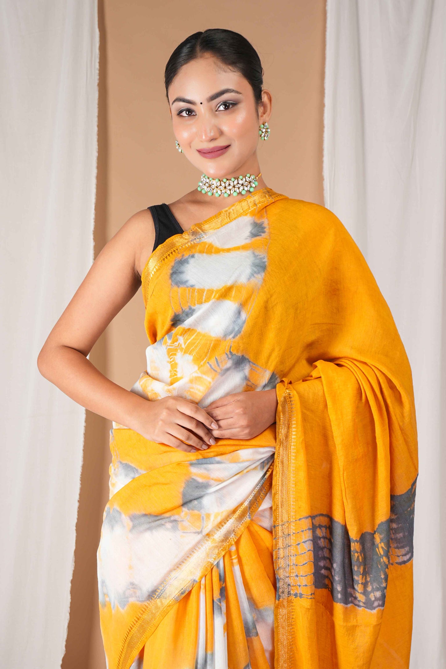 Anuttara Women's Bhagalpuri Multicolor Silk Blend Leheriya with Maheshwari Border Ethnic Saree With Blouse_AFS1517-FS