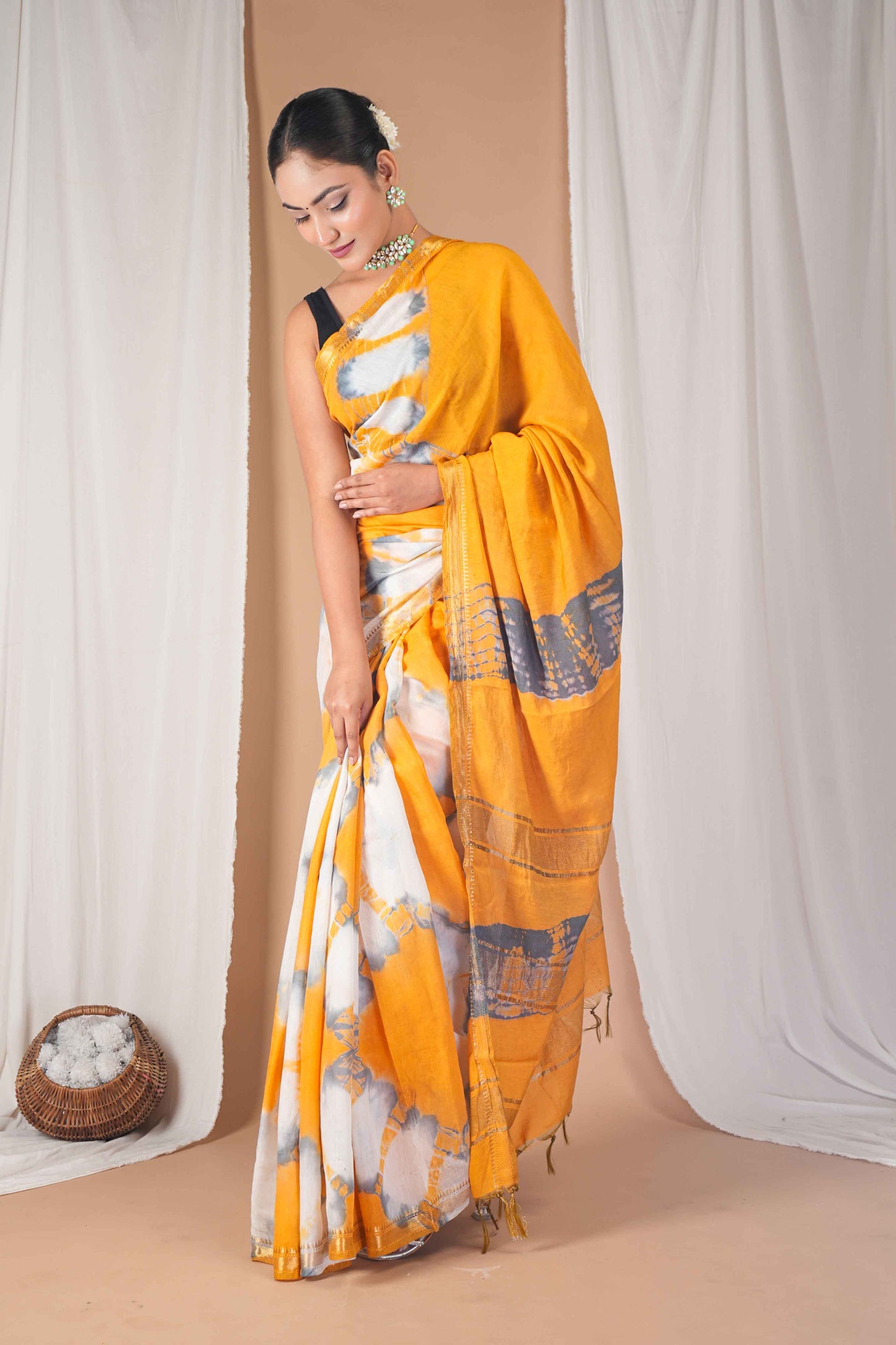 Anuttara Women's Bhagalpuri Multicolor Silk Blend Leheriya with Maheshwari Border Ethnic Saree With Blouse_AFS1517-FS