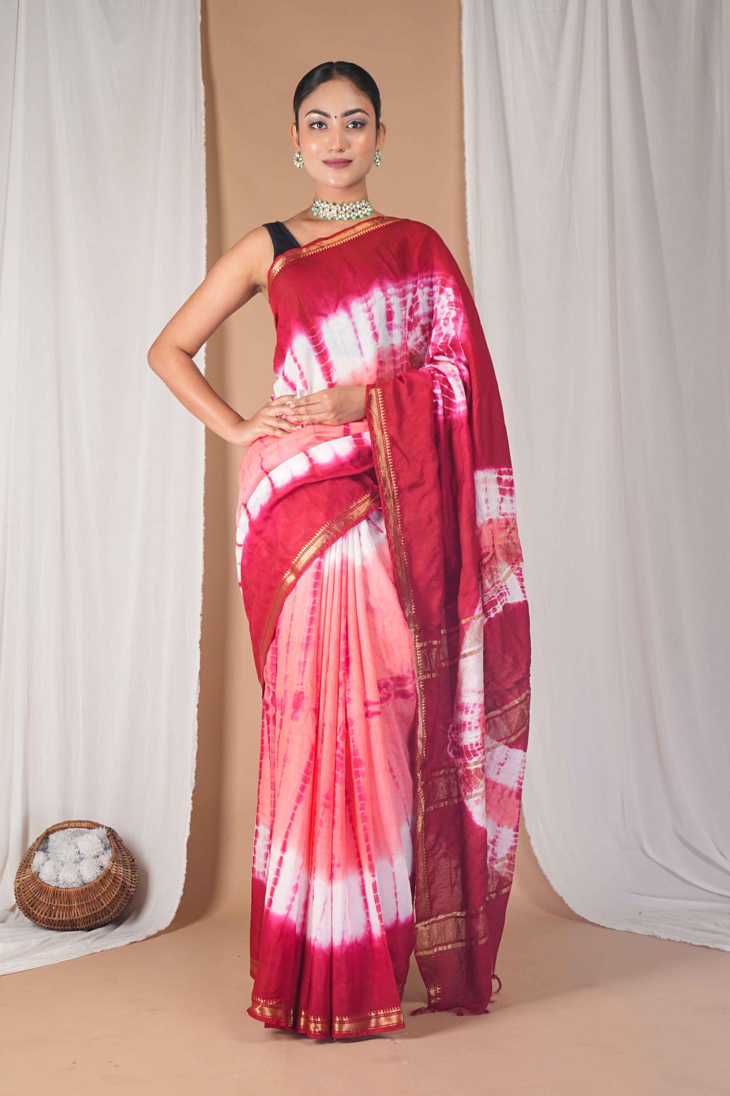 Anuttara Women's Bhagalpuri Multicolor Silk Blend Leheriya with Maheshwari Border Ethnic Saree With Blouse_AFS1518-FS