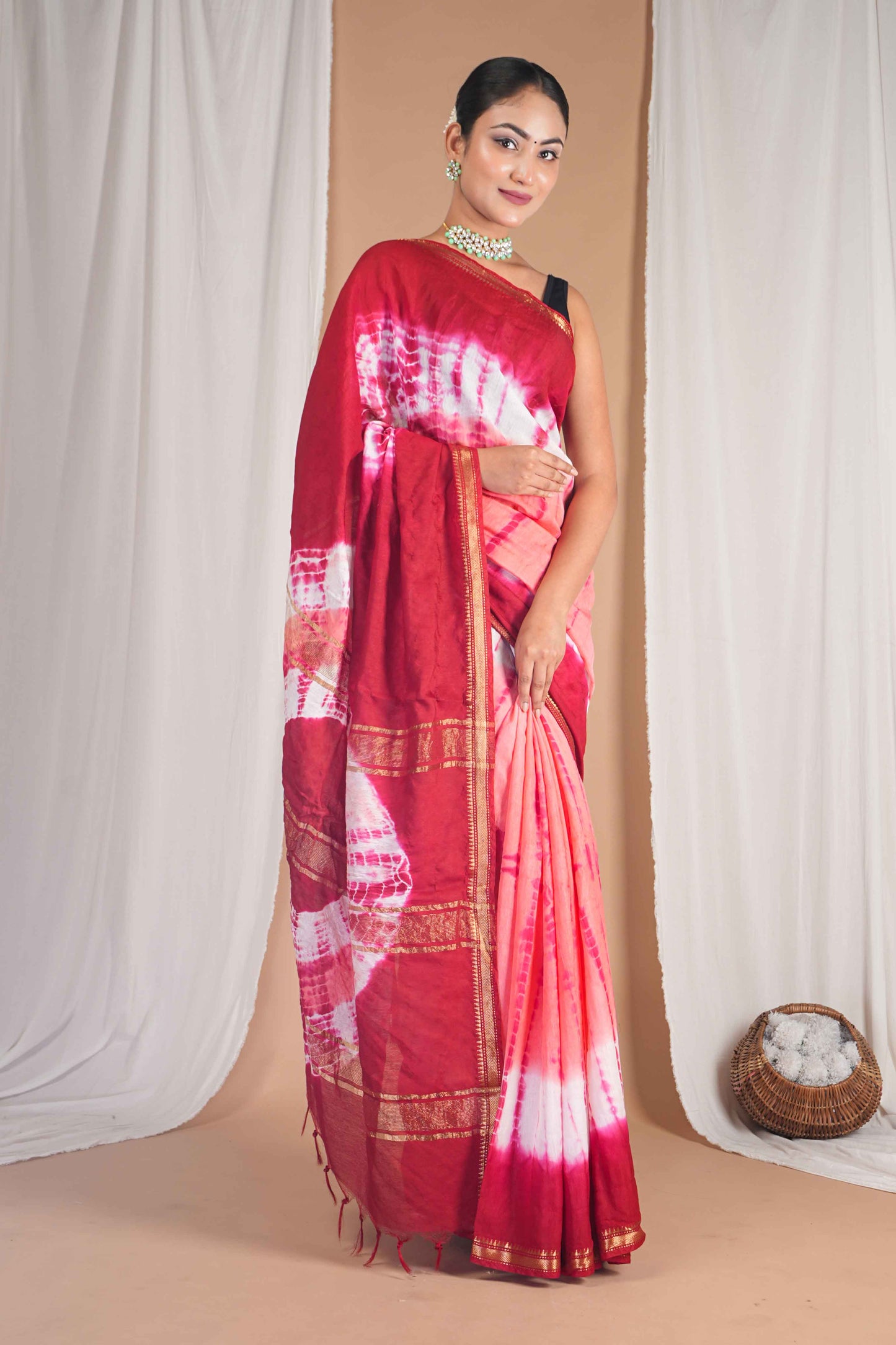 Anuttara Women's Bhagalpuri Multicolor Silk Blend Leheriya with Maheshwari Border Ethnic Saree With Blouse_AFS1518-FS
