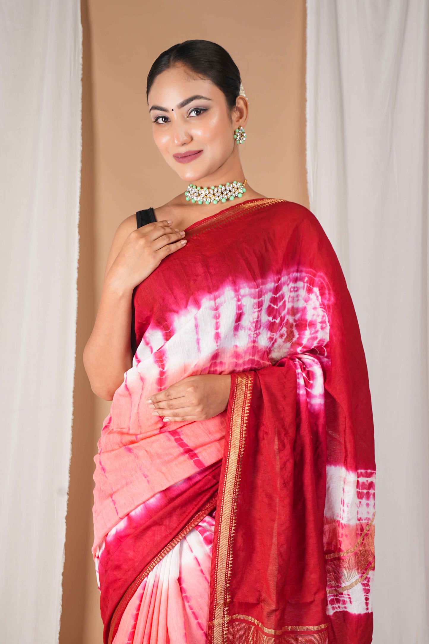 Anuttara Women's Bhagalpuri Multicolor Silk Blend Leheriya with Maheshwari Border Ethnic Saree With Blouse_AFS1518-FS
