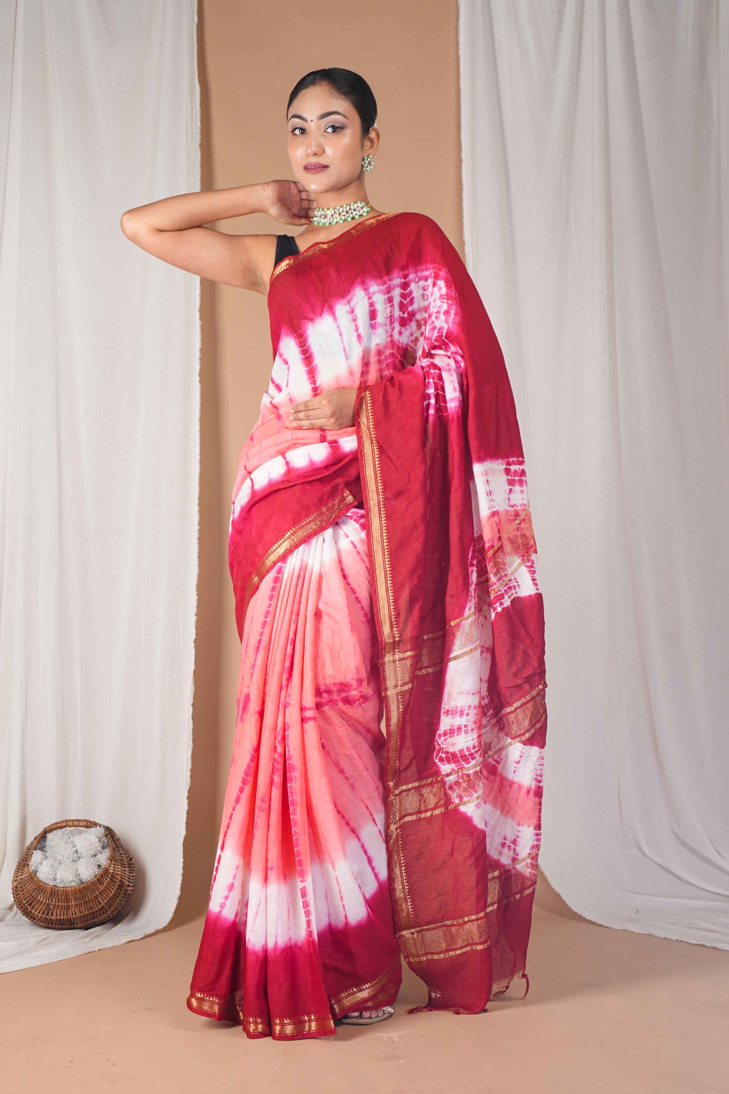Anuttara Women's Bhagalpuri Multicolor Silk Blend Leheriya with Maheshwari Border Ethnic Saree With Blouse_AFS1518-FS