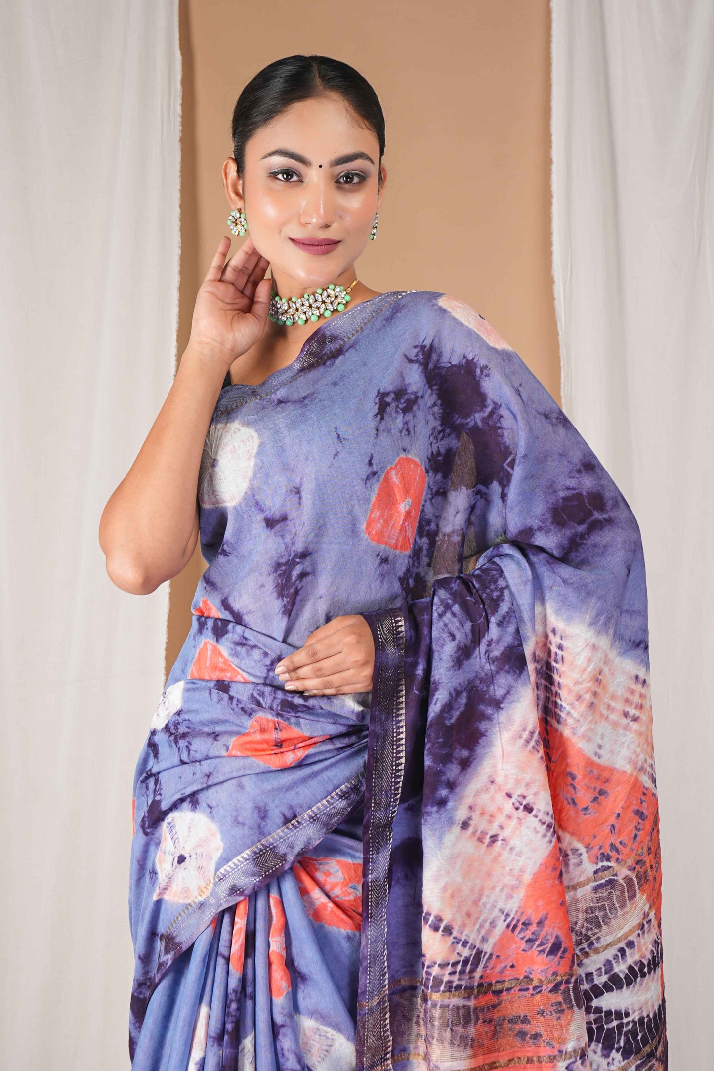 Anuttara Women's Bhagalpuri Multicolor Silk Blend Leheriya with Maheshwari Border Ethnic Saree With Blouse_AFS1519-FS