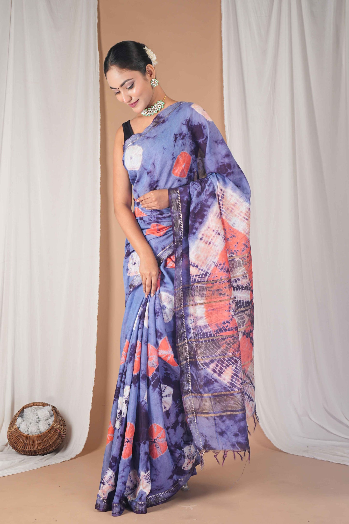 Anuttara Women's Bhagalpuri Multicolor Silk Blend Leheriya with Maheshwari Border Ethnic Saree With Blouse_AFS1519-FS