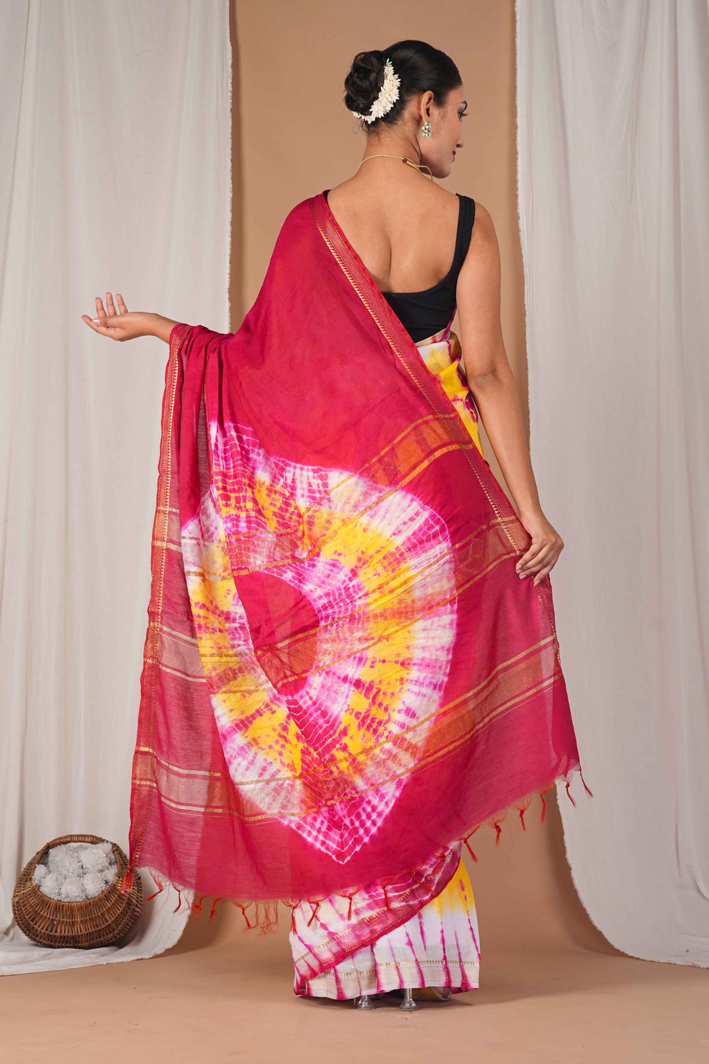 Anuttara Women's Bhagalpuri Multicolor Silk Blend Leheriya with Maheshwari Border Ethnic Saree With Blouse_AFS1520-FS