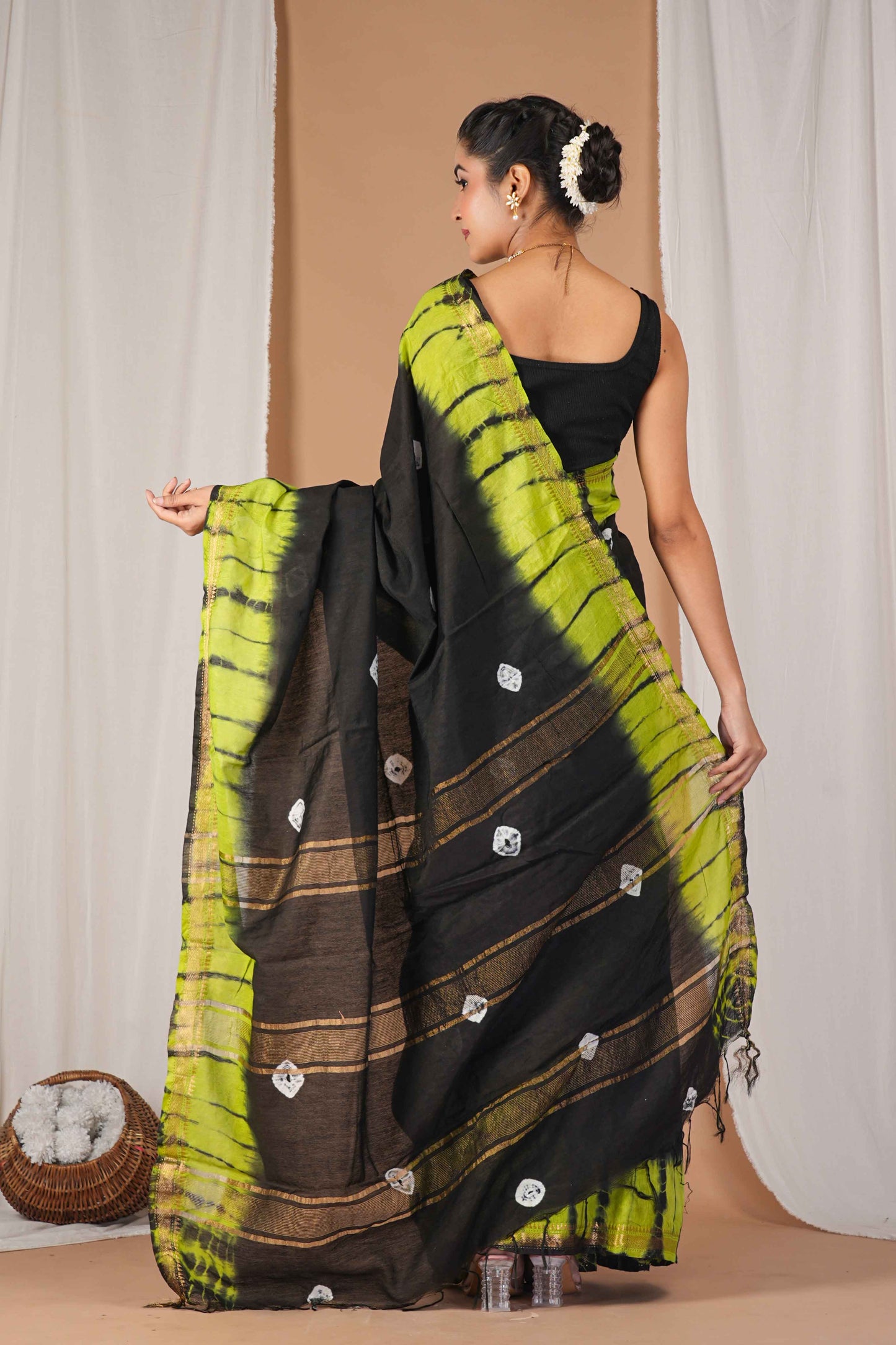 Anuttara Women's Bhagalpuri Multicolor Silk Blend Leheriya with Maheshwari Border Ethnic Saree With Blouse_AFS1522-FS