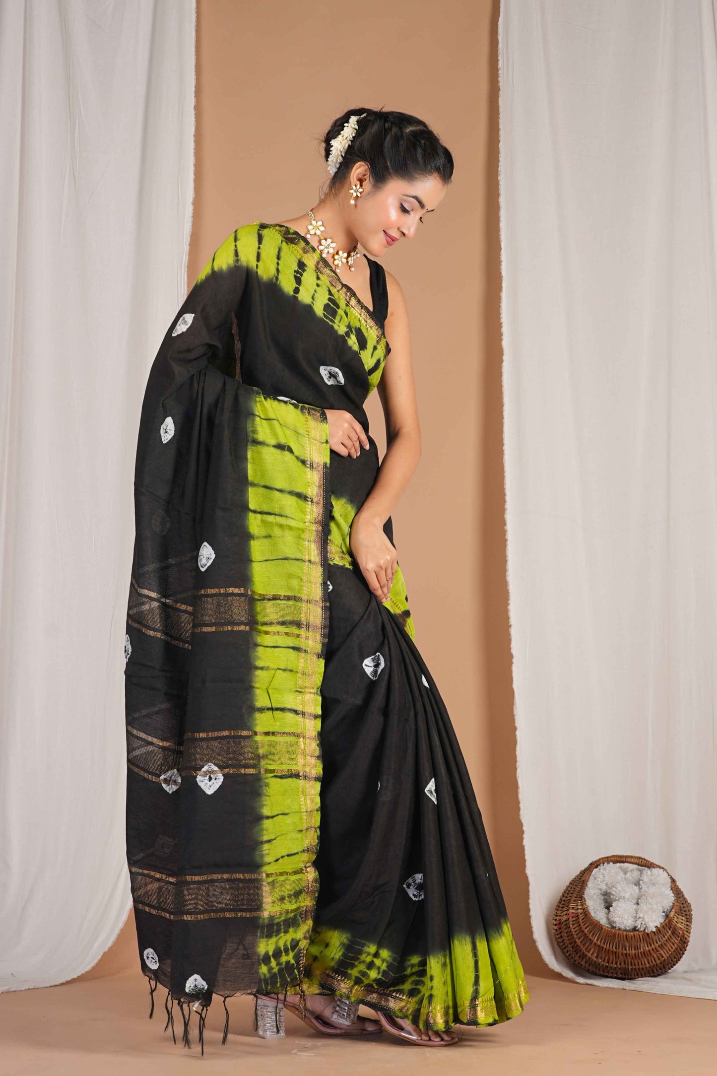 Anuttara Women's Bhagalpuri Multicolor Silk Blend Leheriya with Maheshwari Border Ethnic Saree With Blouse_AFS1522-FS