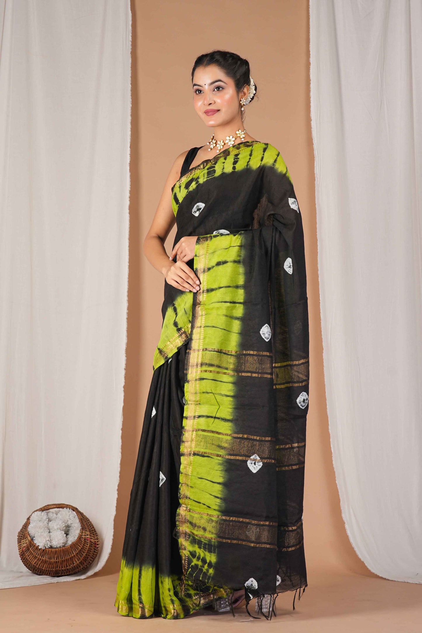Anuttara Women's Bhagalpuri Multicolor Silk Blend Leheriya with Maheshwari Border Ethnic Saree With Blouse_AFS1522-FS