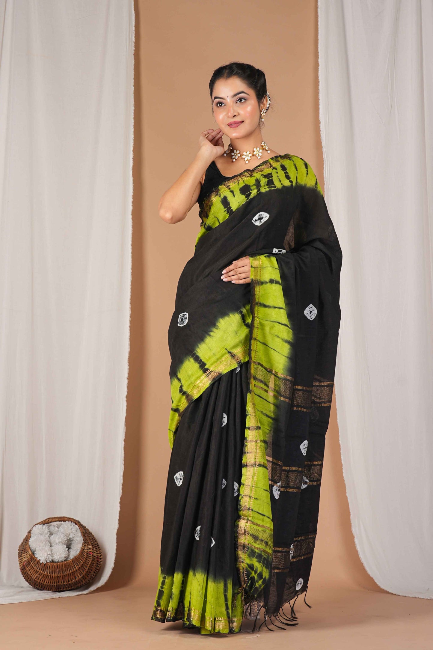 Anuttara Women's Bhagalpuri Multicolor Silk Blend Leheriya with Maheshwari Border Ethnic Saree With Blouse_AFS1522-FS