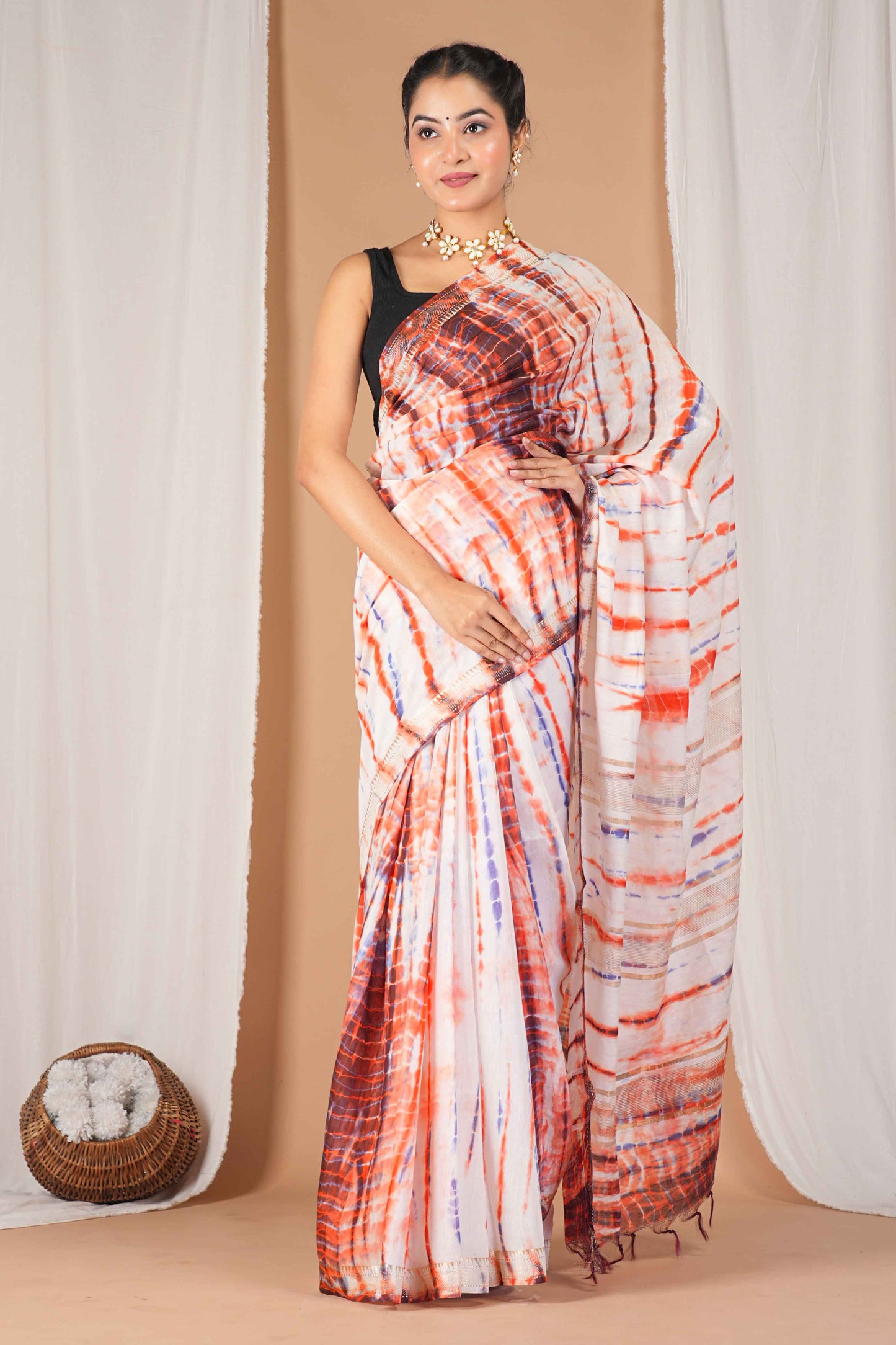 Anuttara Women's Bhagalpuri Multicolor Silk Blend Leheriya with Maheshwari Border Ethnic Saree With Blouse_AFS1523-FS
