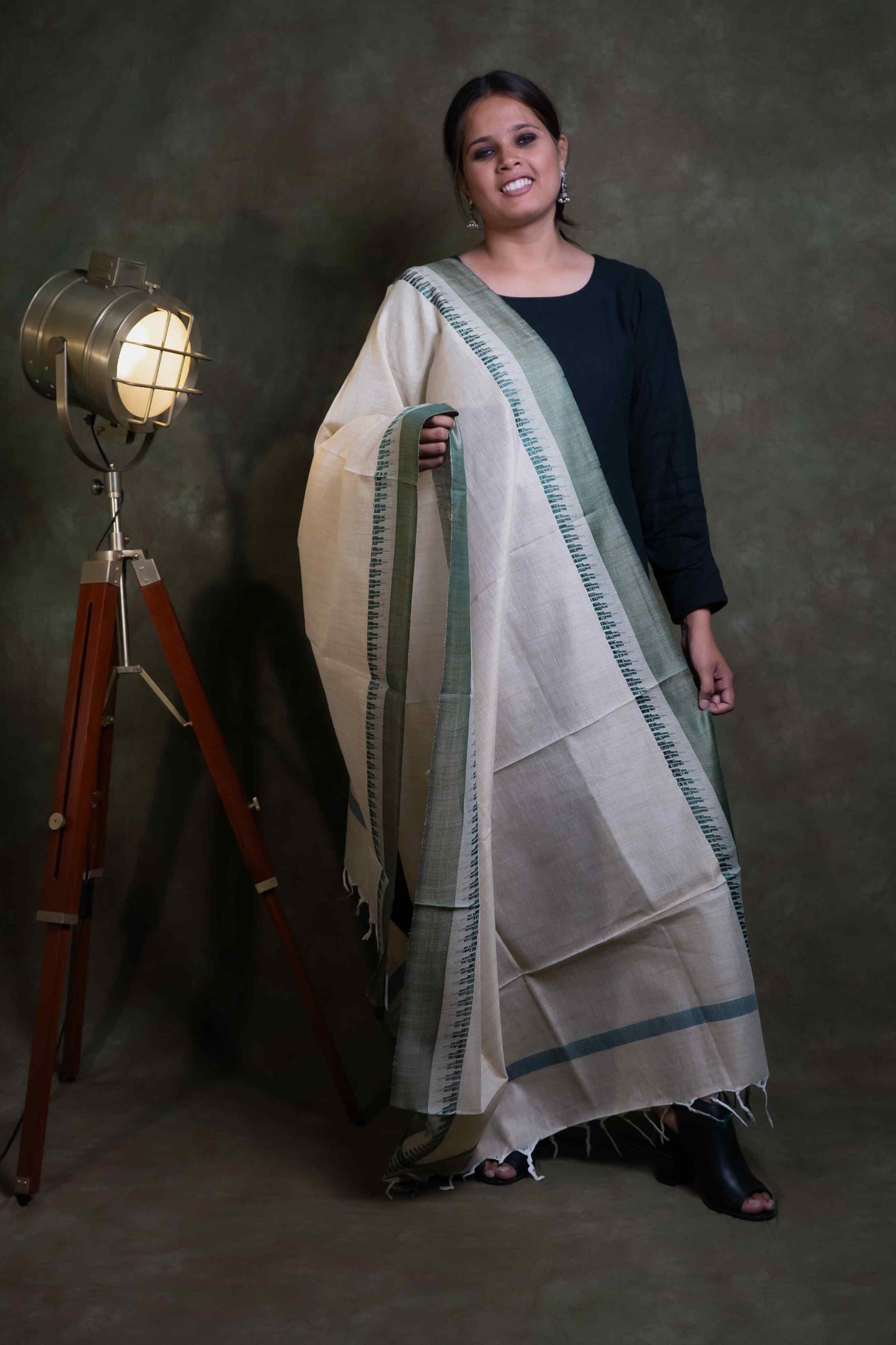 Green Border Cotton Dupion Dupatta