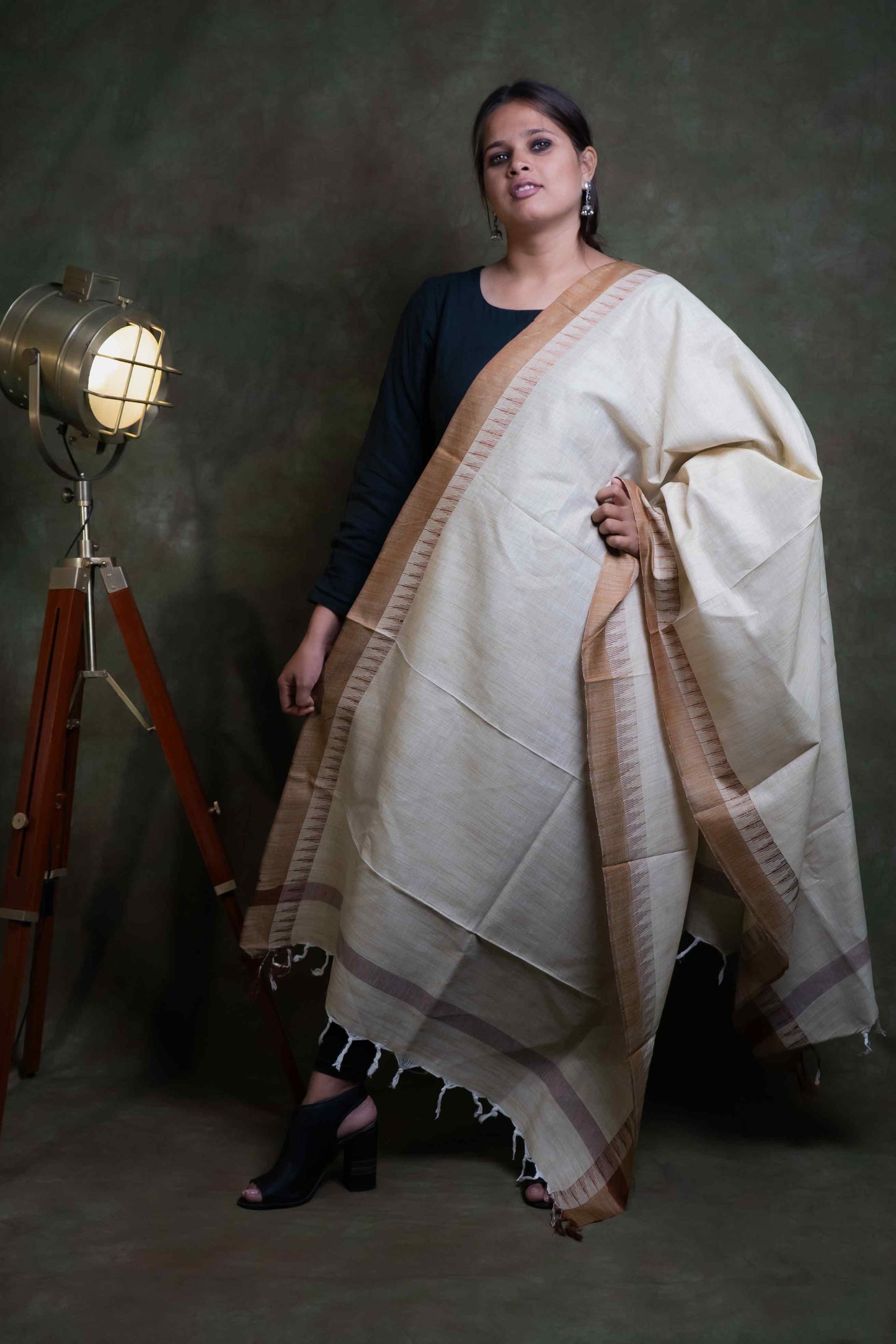 Brown Border Cotton Dupion dupatta