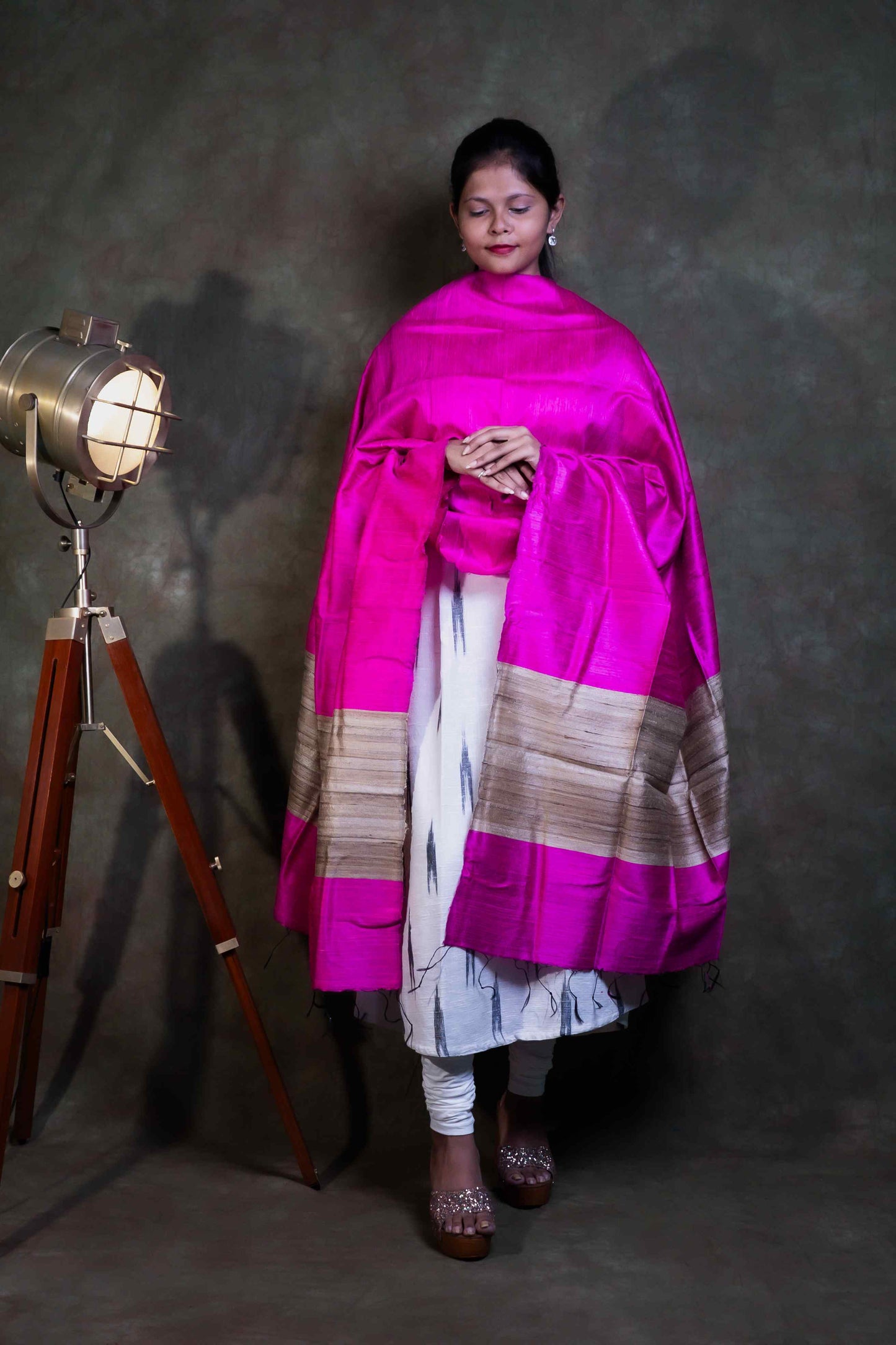 Dark Pink raw Silk Dupatta