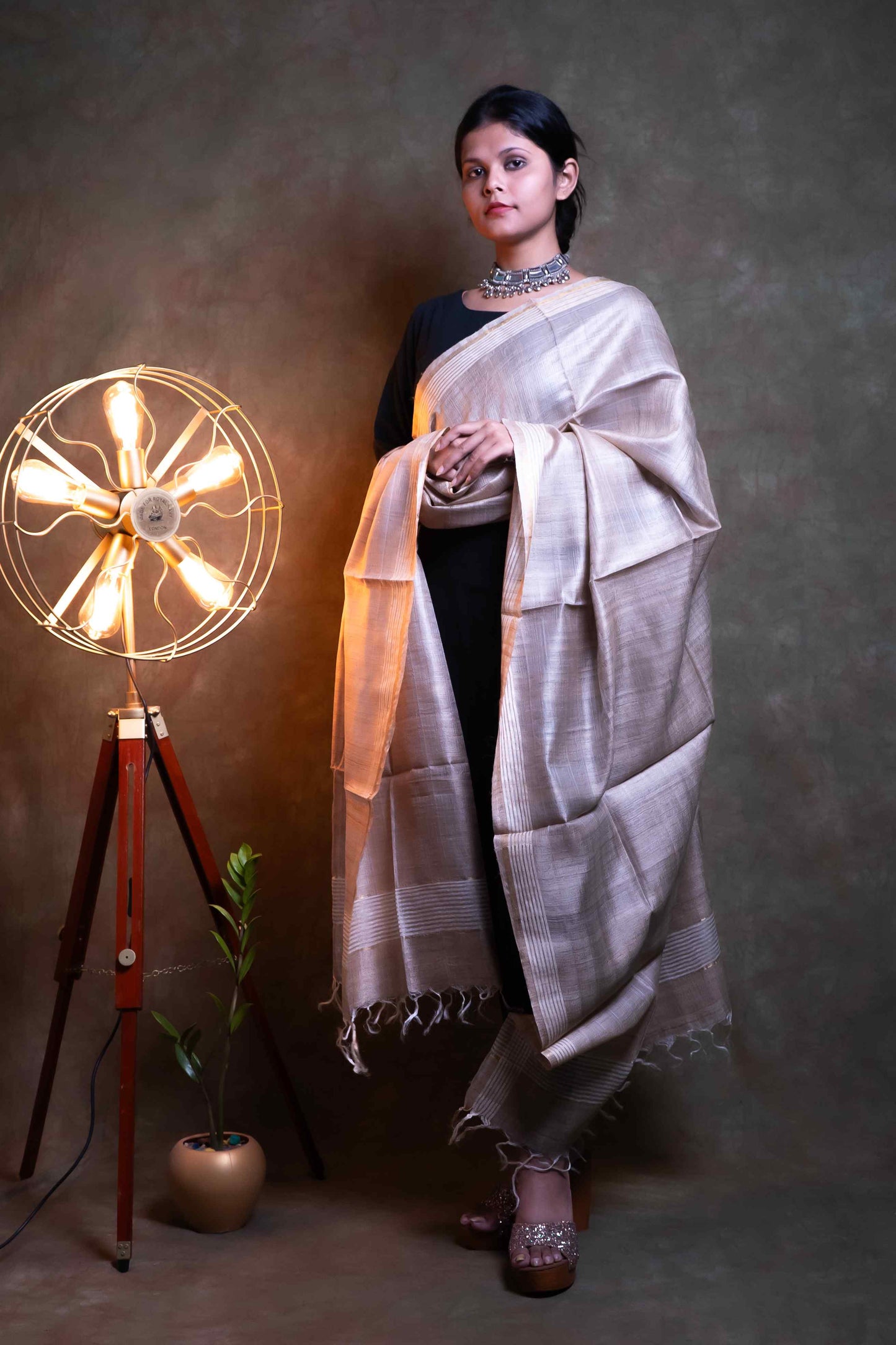 Silver Grey Tussar Dupatta