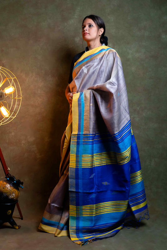 Anuttara Fabric Multi Color Tussar Silk Saree With Blouse