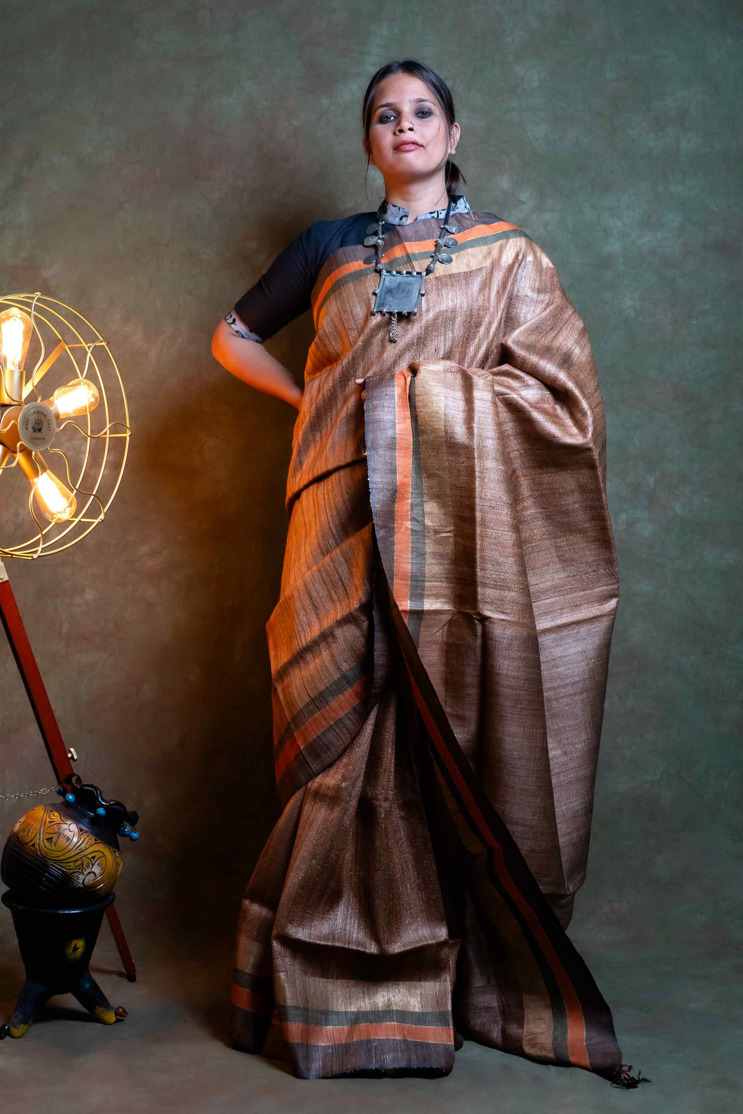 Anuttara Fabric Bronze Ghicha Silk Saree