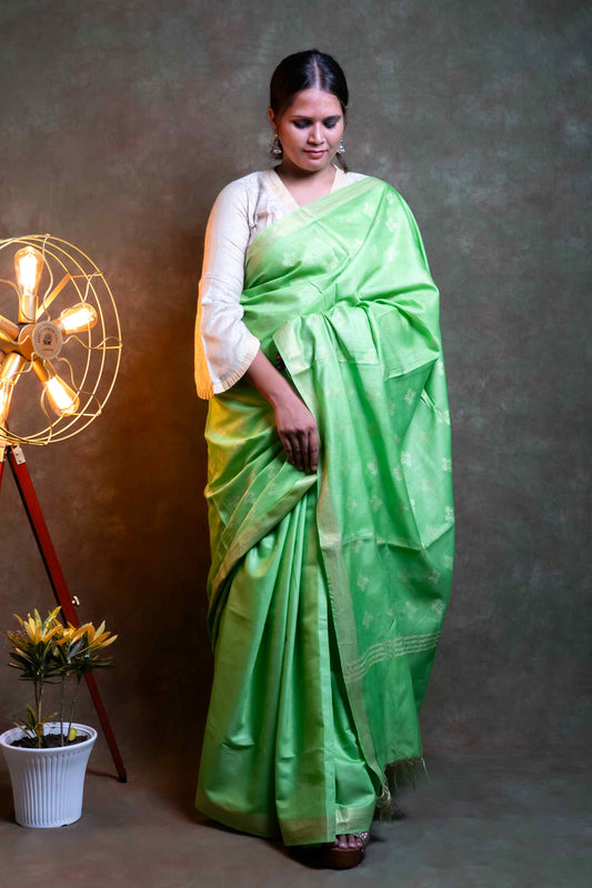 Anuttara Fabric Lush Green Chanderi Silk Saree