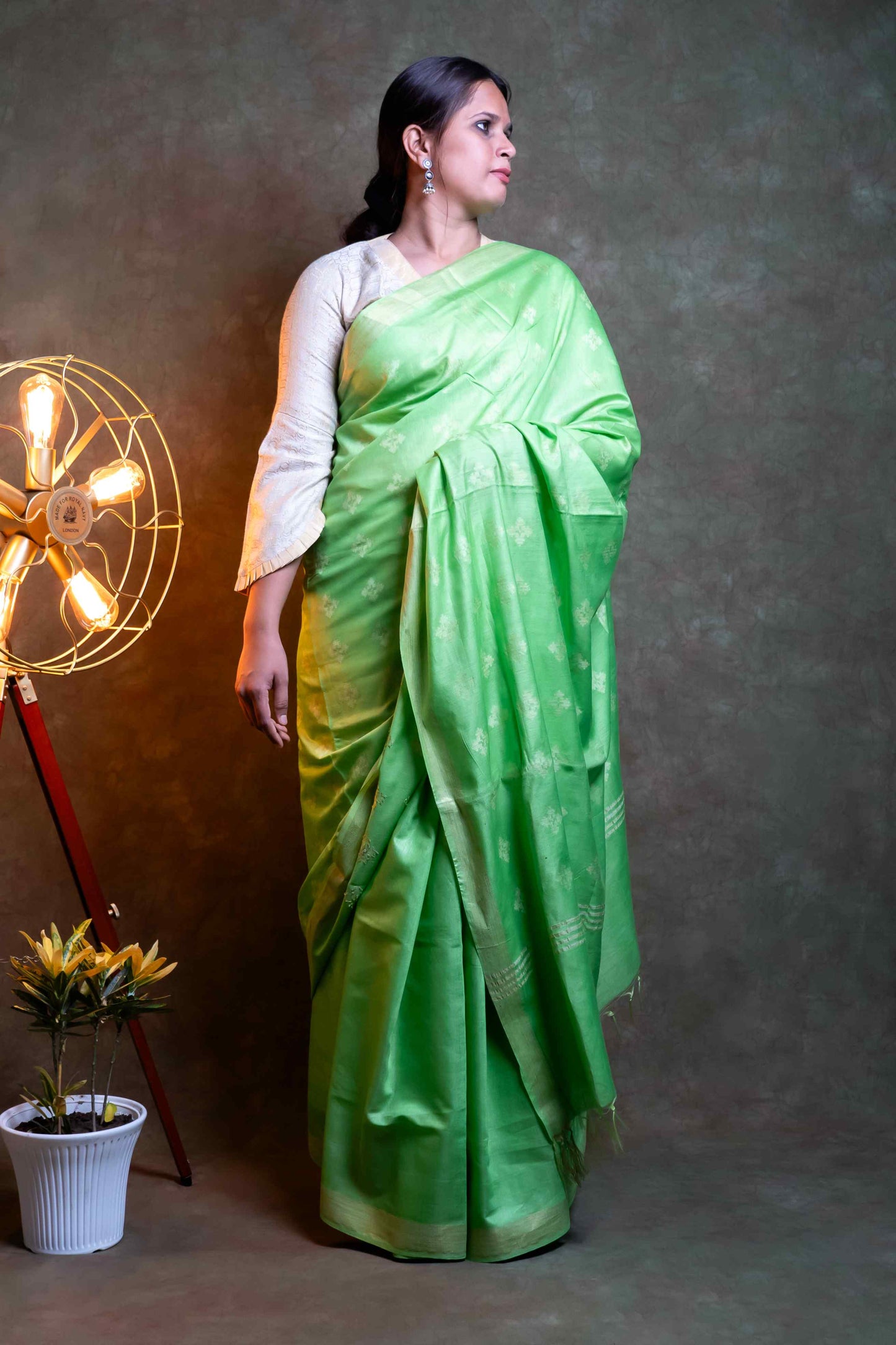 Anuttara Fabric Lush Green Chanderi Silk Saree