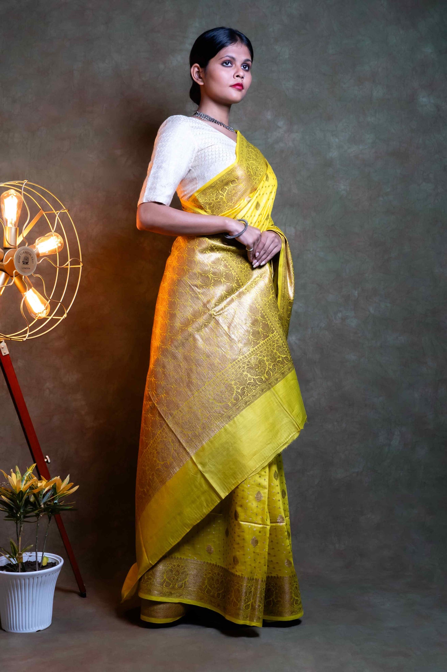 Anuttara Fabric Golden Yellow Munga Silk Banarasi Saree