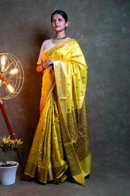 Anuttara Fabric Golden Yellow Munga Silk Banarasi Saree
