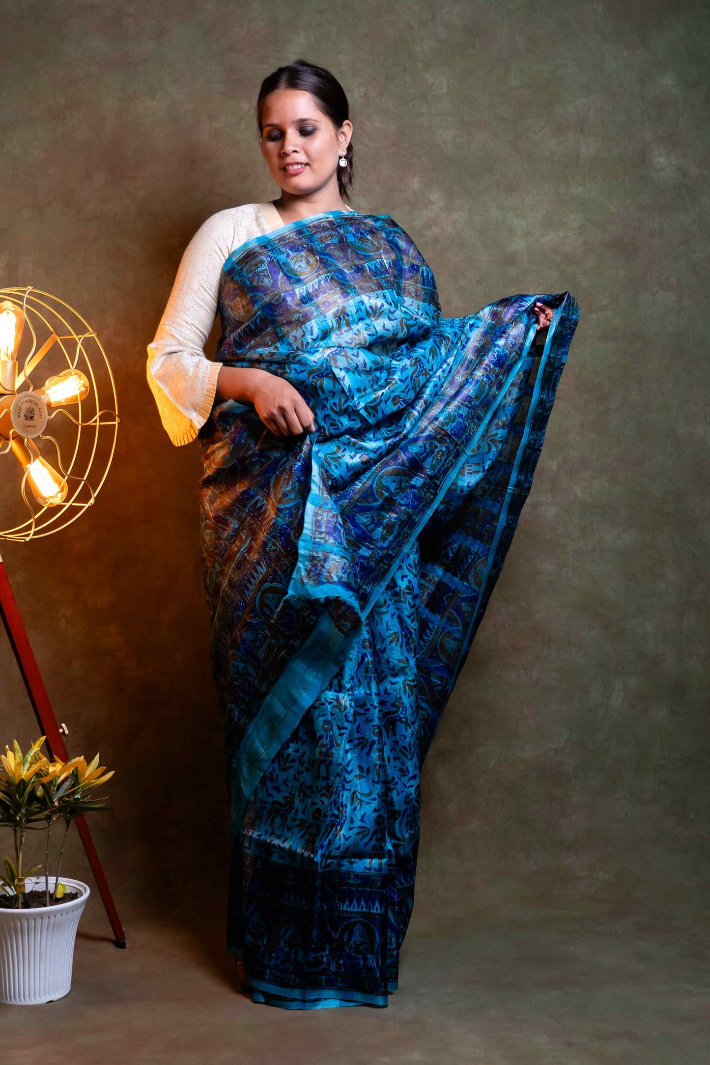 Anuttara Fabric Blue Tussar Silk Printed Saree