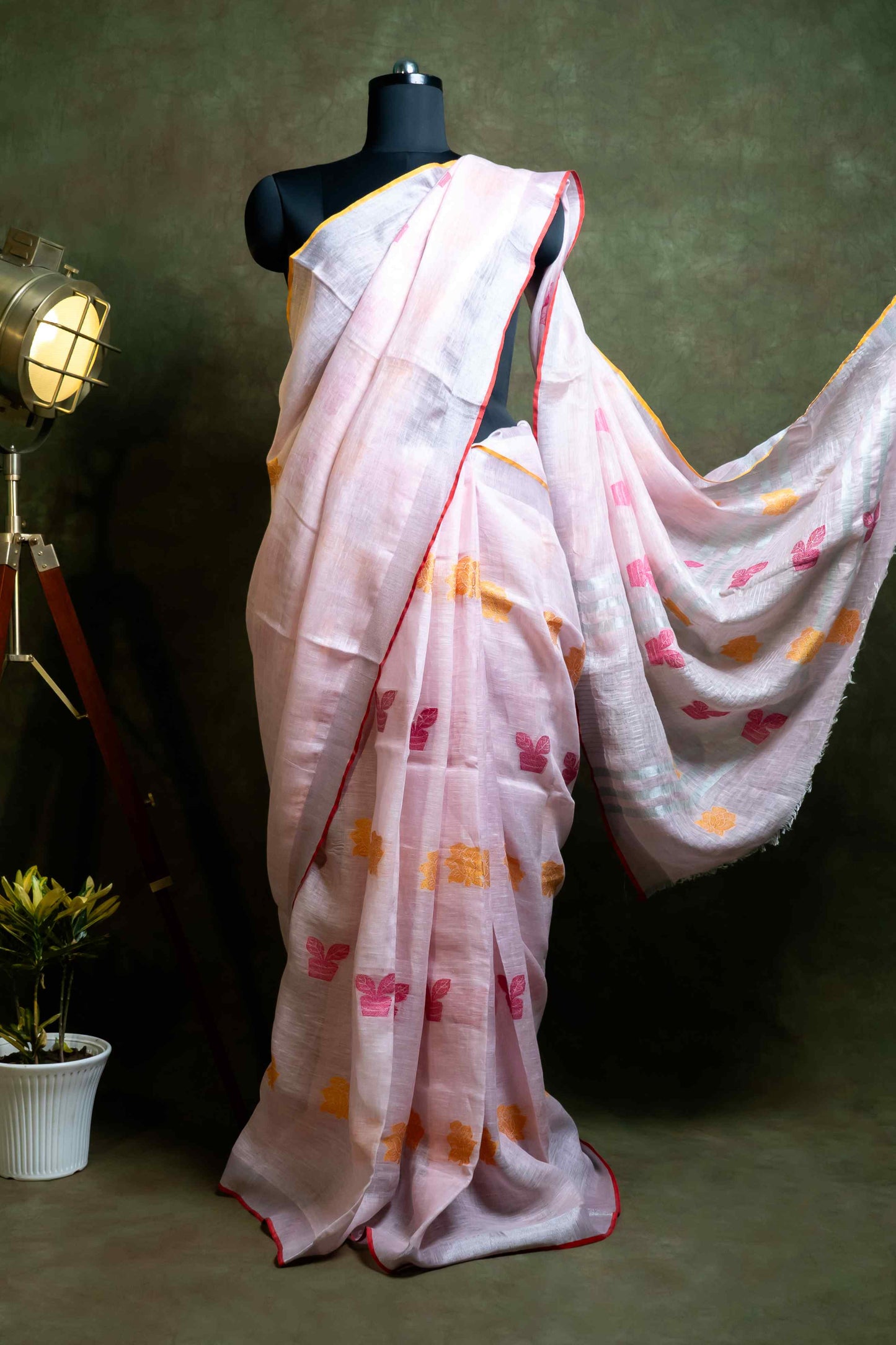 Anuttara Fabric Baby Pink Dobi Linen Saree