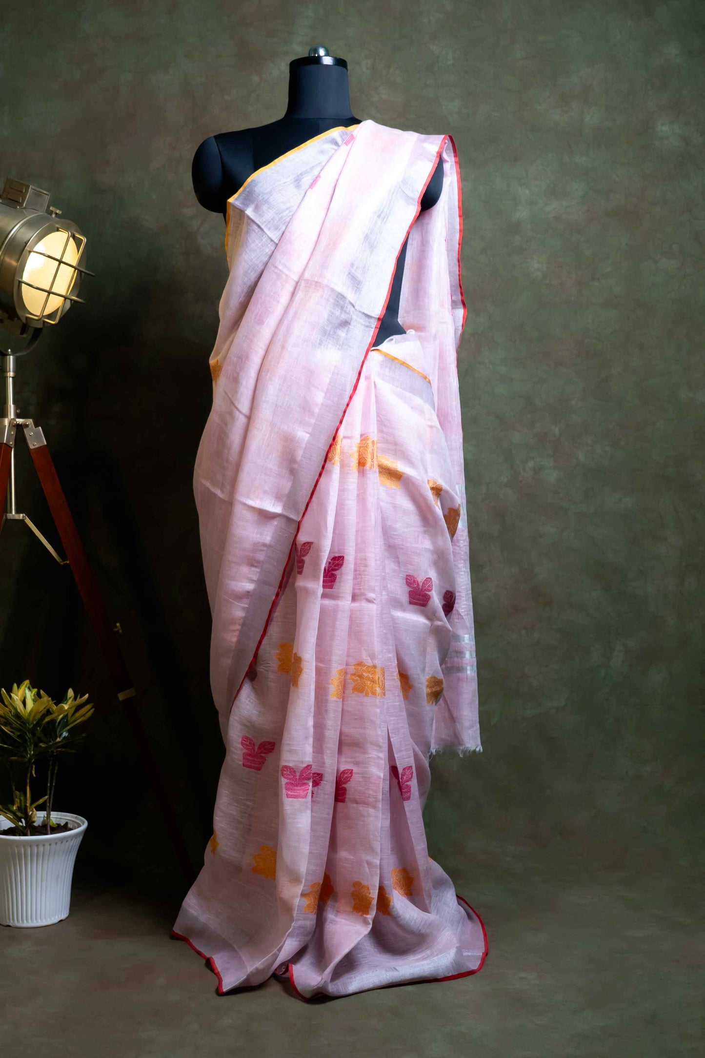 Anuttara Fabric Baby Pink Dobi Linen Saree