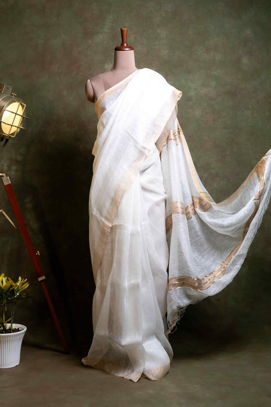 Anuttara Fabric Natural Silk Color Silk Linen Saree