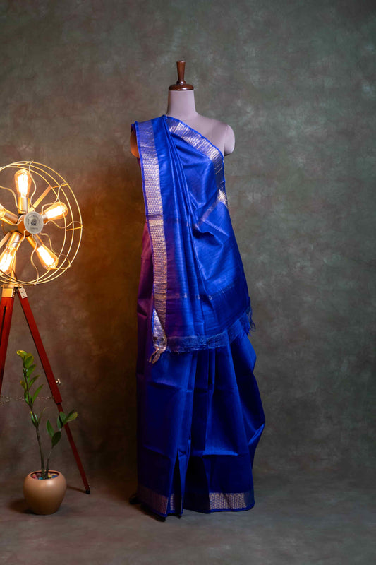 Anuttara Fabric Royal Blue Tussar Munga Silk Saree