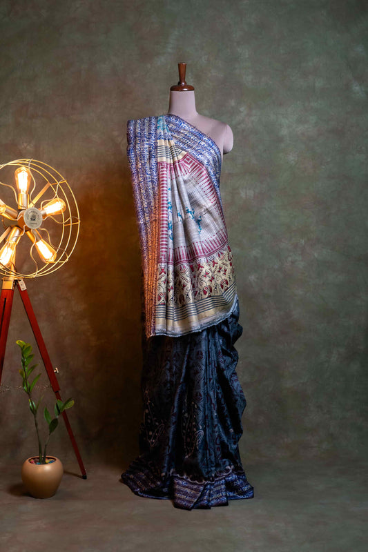 Anuttara Fabric Shades of Blue Ghicha Silk Saree