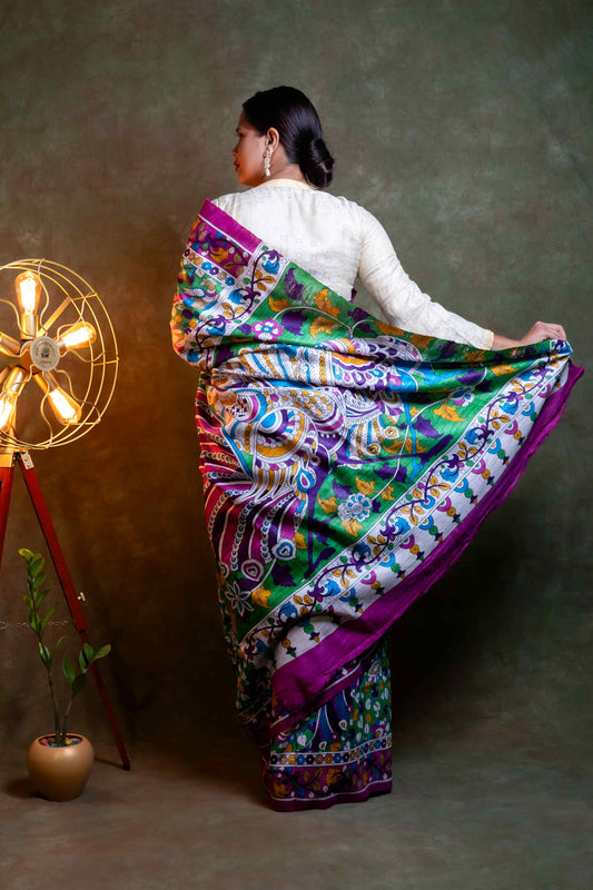 Anuttara Fabric Multi Color Ghicha Silk Printed Saree