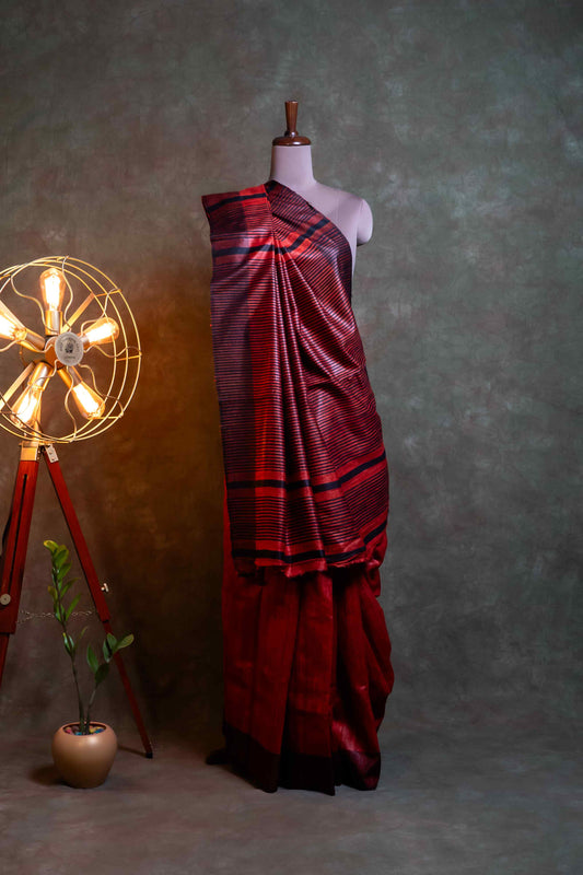 Anuttara Fabric Red & Black Ghicha Silk Saree