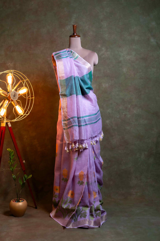 Anuttara Fabric Lavender Linen Weaving Saree