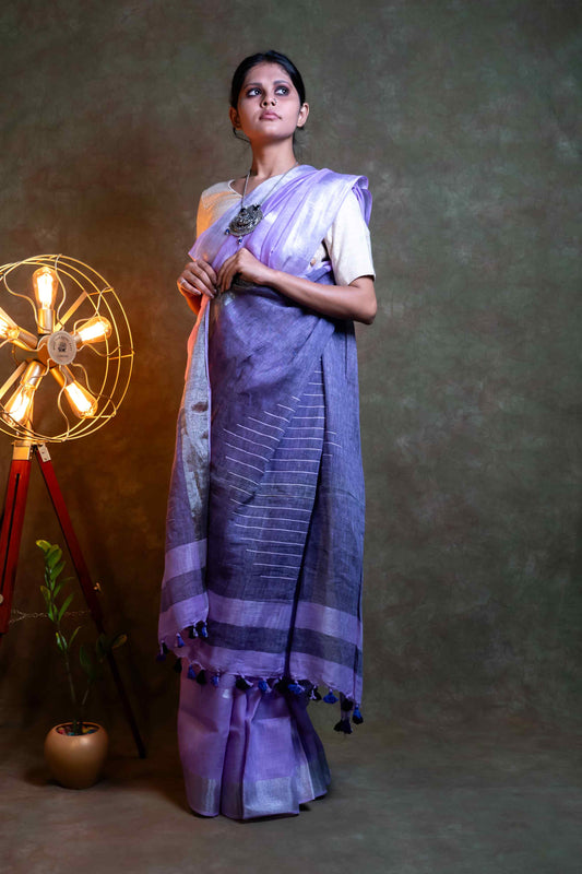 Anuttara Fabric Lavender Linen Saree with blouse