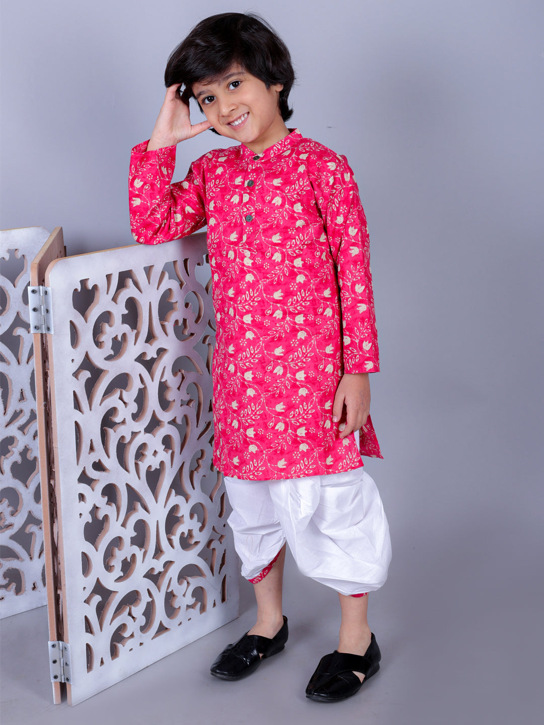 Anuttara Pink Cotton Blend Straight Dhoti & Kurta Set_FJB1003