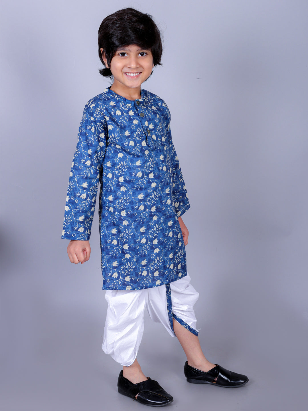 Anuttara Blue Cotton Blend Straight Dhoti & Kurta Set_FJB1004
