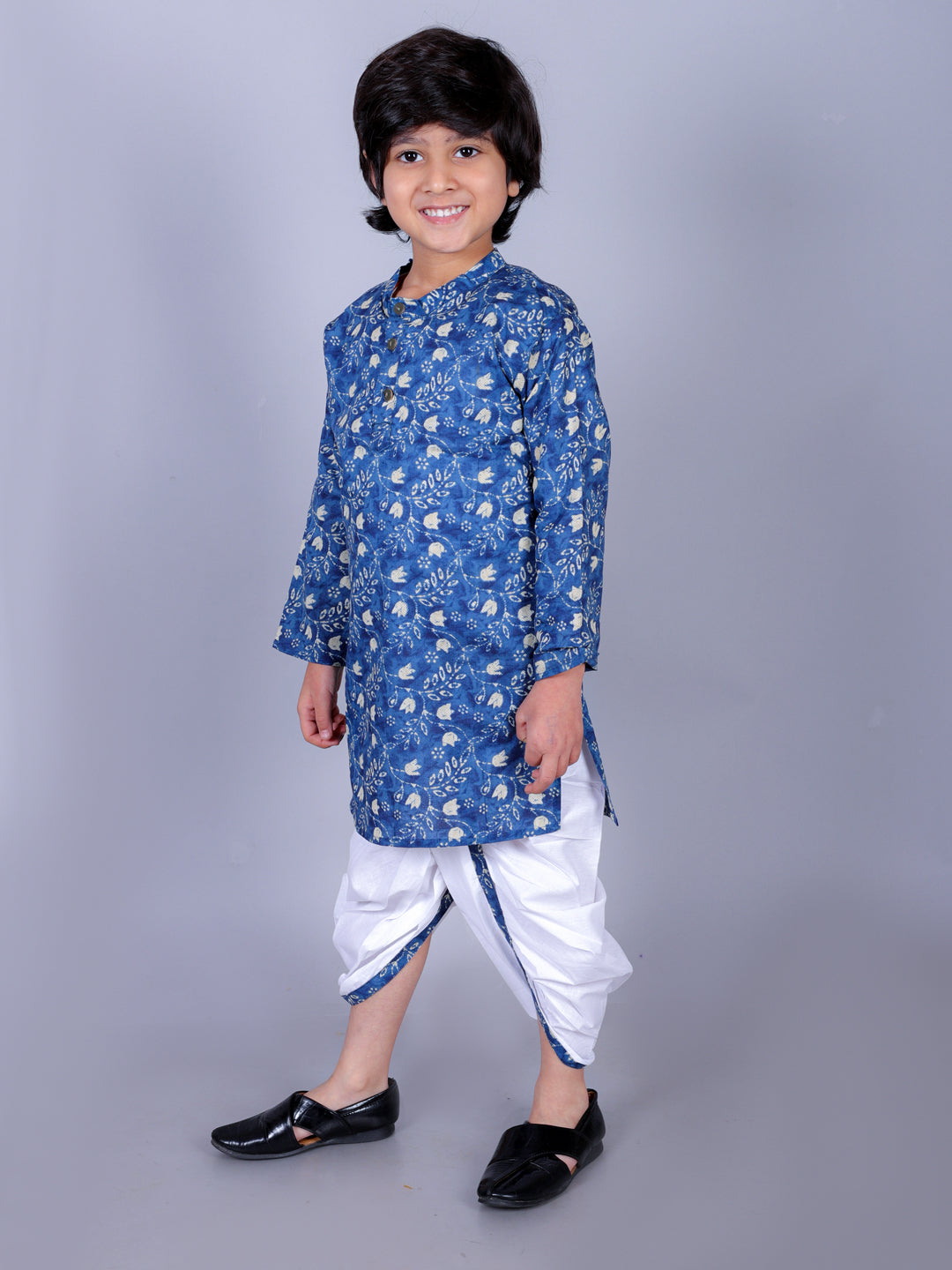 Anuttara Blue Cotton Blend Straight Dhoti & Kurta Set_FJB1004