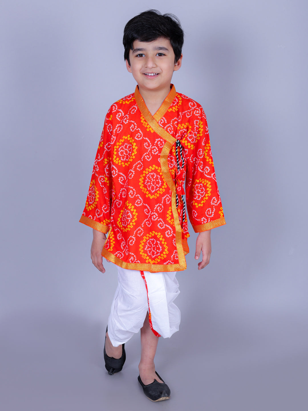 Anuttara Orange Cotton Blend Angrakha Dhoti & Kurta Set_FJB1010