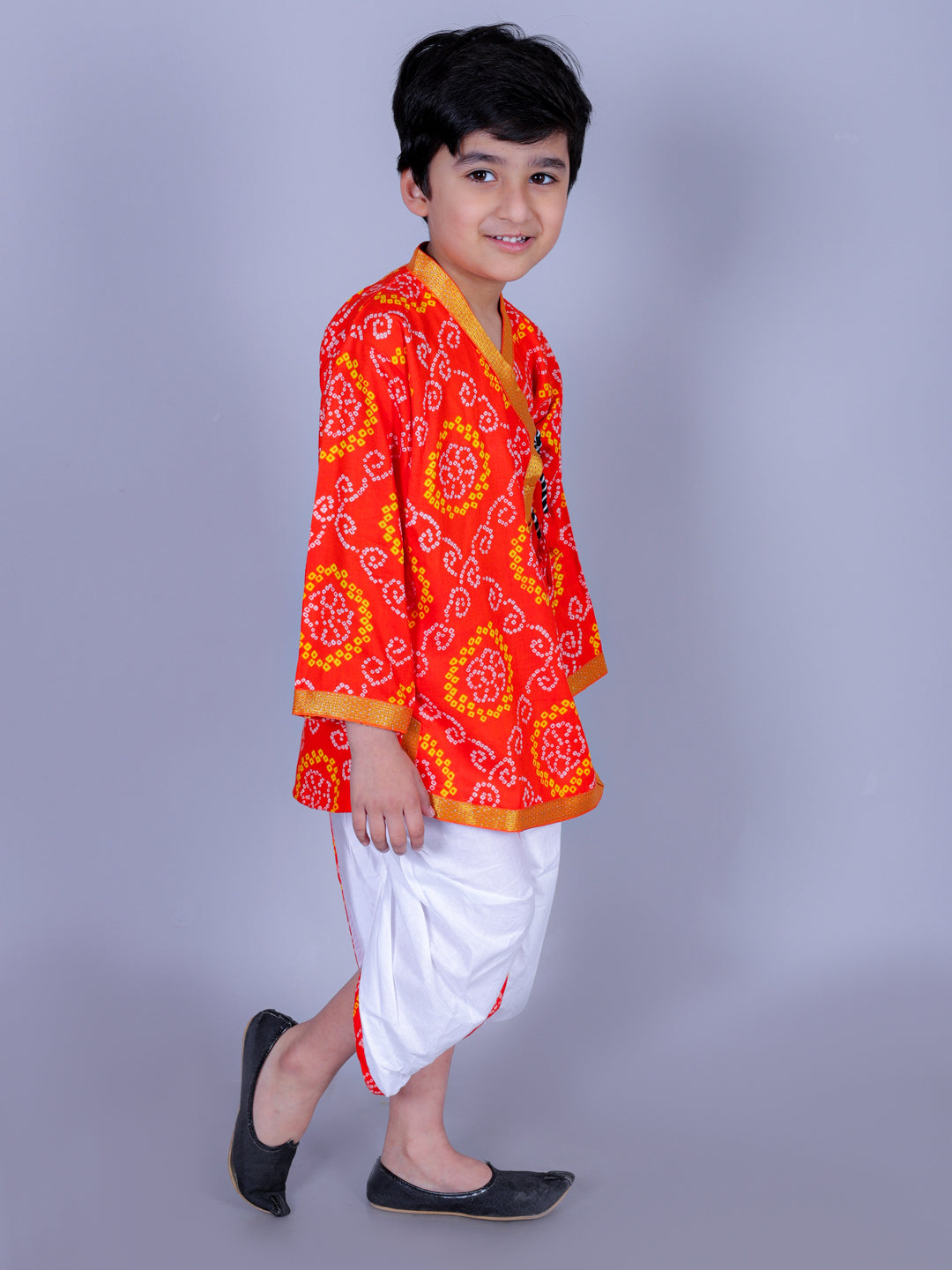 Anuttara Orange Cotton Blend Angrakha Dhoti & Kurta Set_FJB1010
