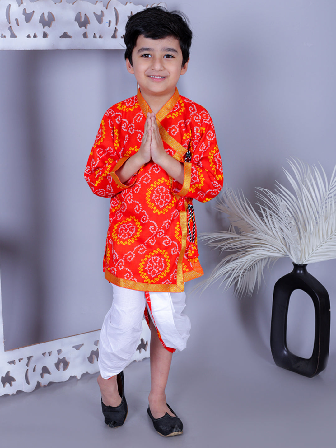 Anuttara Orange Cotton Blend Angrakha Dhoti & Kurta Set_FJB1010