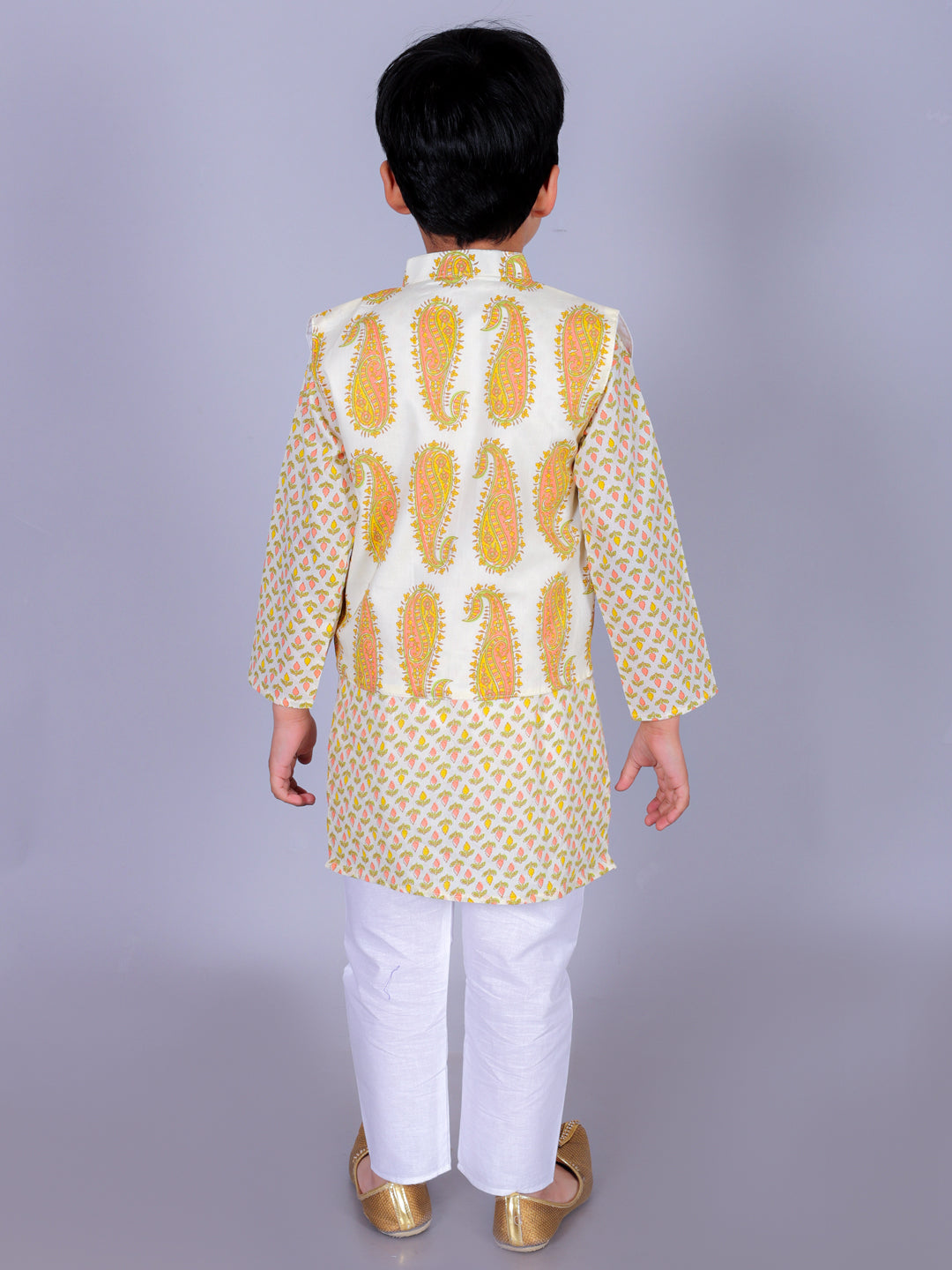 Anuttara Multicolor Cotton Blend Straight Kurta Waistcoat & Pyjama Set_FJB1012