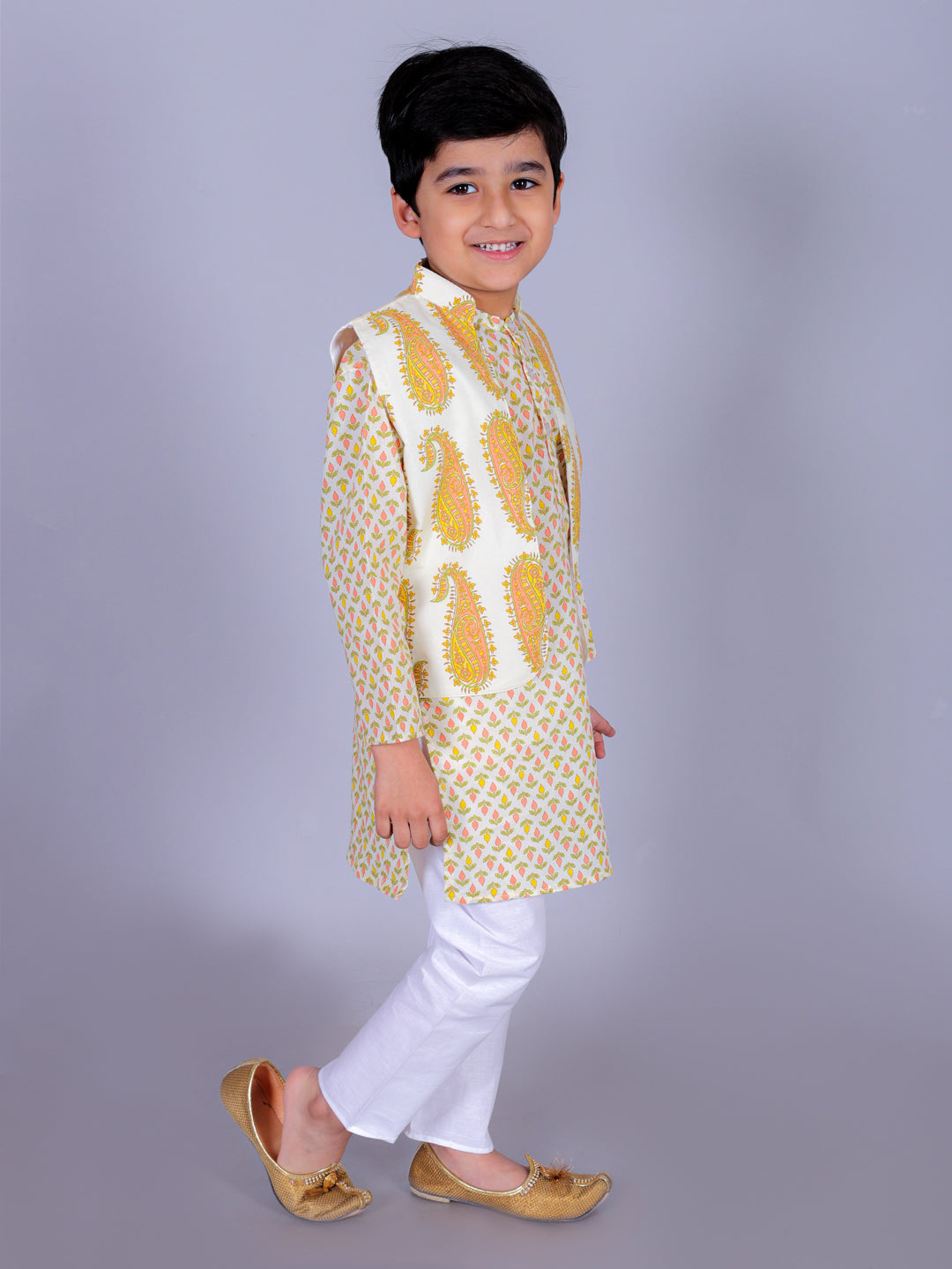 Anuttara Multicolor Cotton Blend Straight Kurta Waistcoat & Pyjama Set_FJB1012