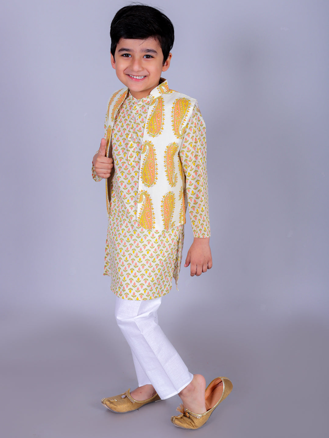 Anuttara Multicolor Cotton Blend Straight Kurta Waistcoat & Pyjama Set_FJB1012