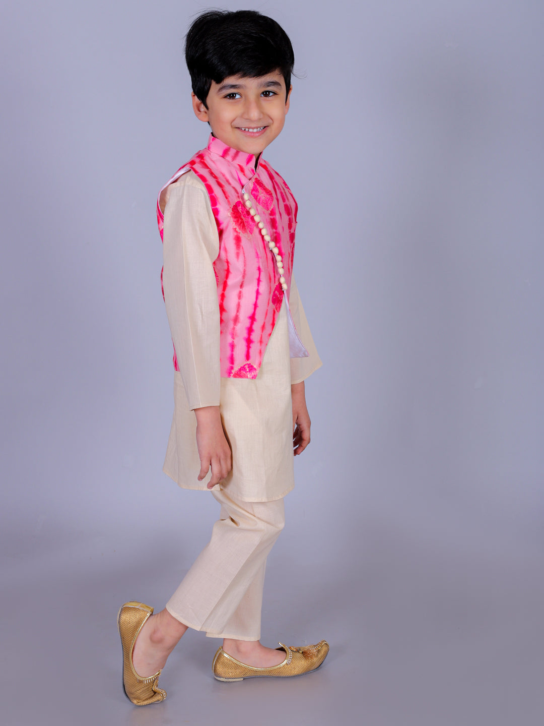 Anuttara Cream Cotton Blend Straight Kurta Waistcoat & Pyjama Set_FJB1013