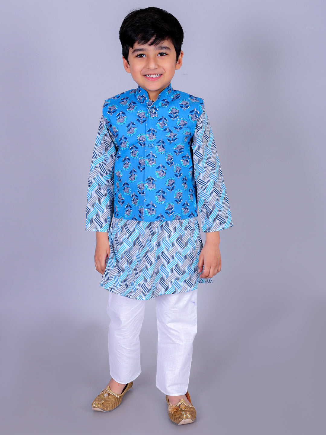 Anuttara Multicolor Cotton Blend Straight Kurta Waistcoat & Pyjama Set_FJB1020