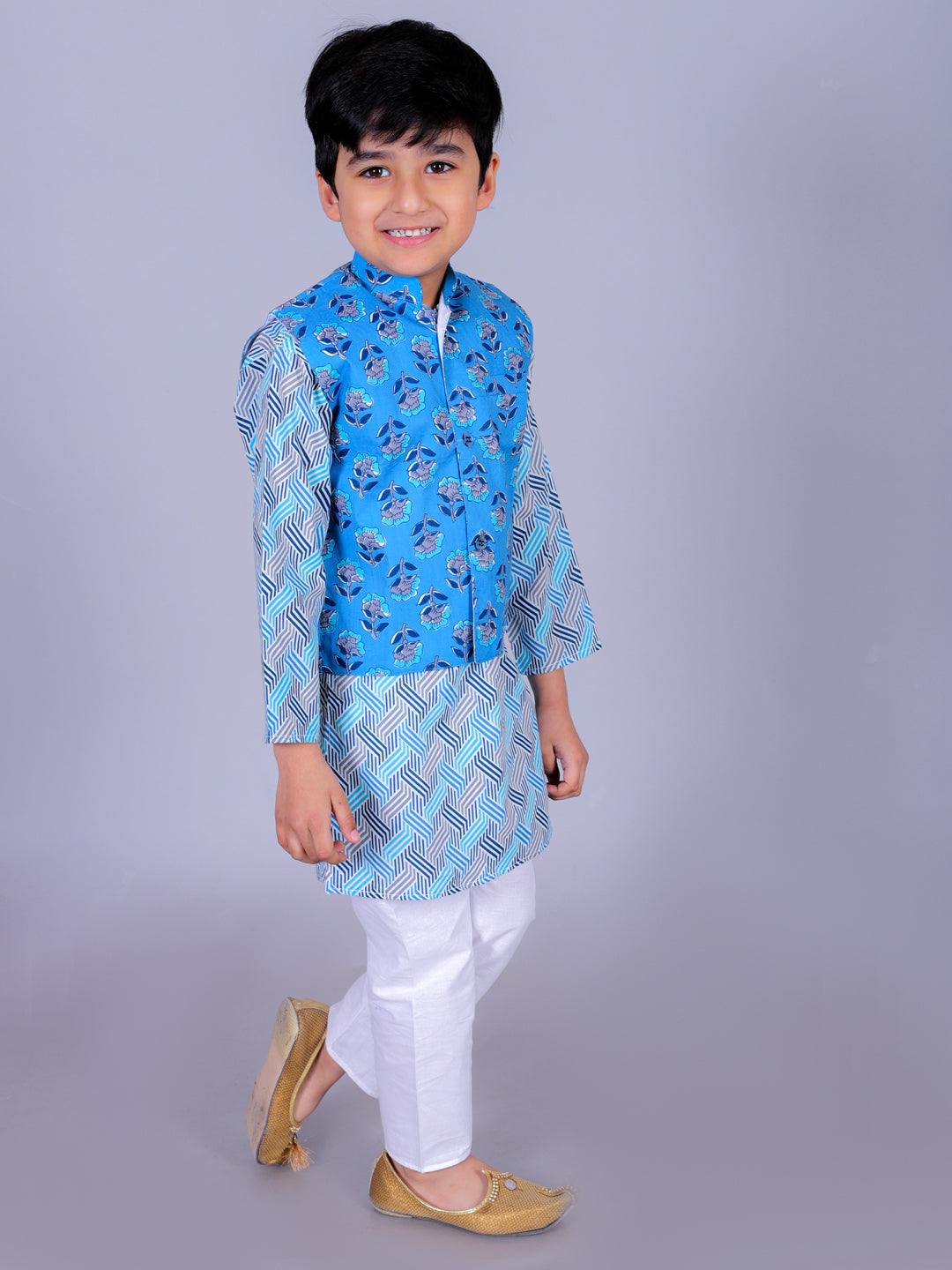 Anuttara Multicolor Cotton Blend Straight Kurta Waistcoat & Pyjama Set_FJB1020